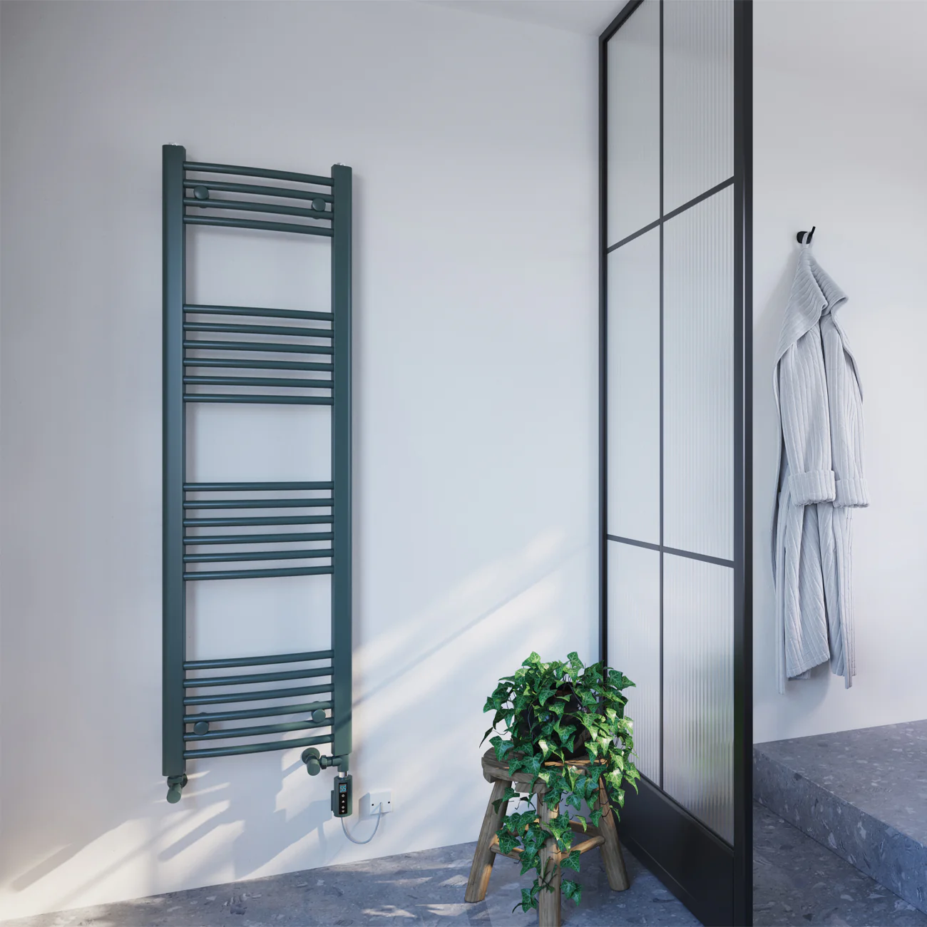 Zennor - Anthracite Dual Fuel Towel Rail H1400mm x W400mm Thermostatic WIFI - Curved - Image 2