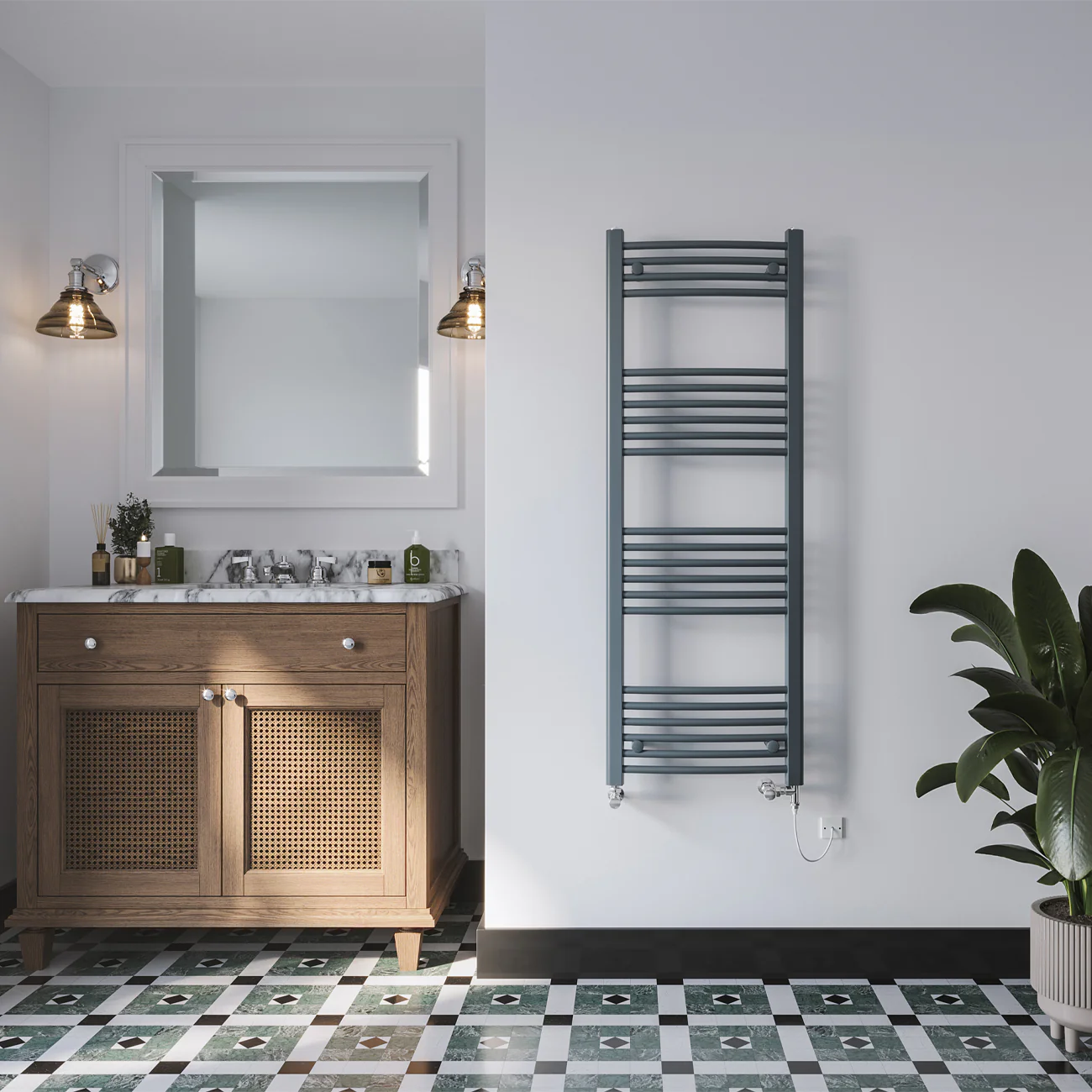 Zennor - Anthracite Dual Fuel Towel Rail H1400mm x W500mm Standard - Curved - Image 2