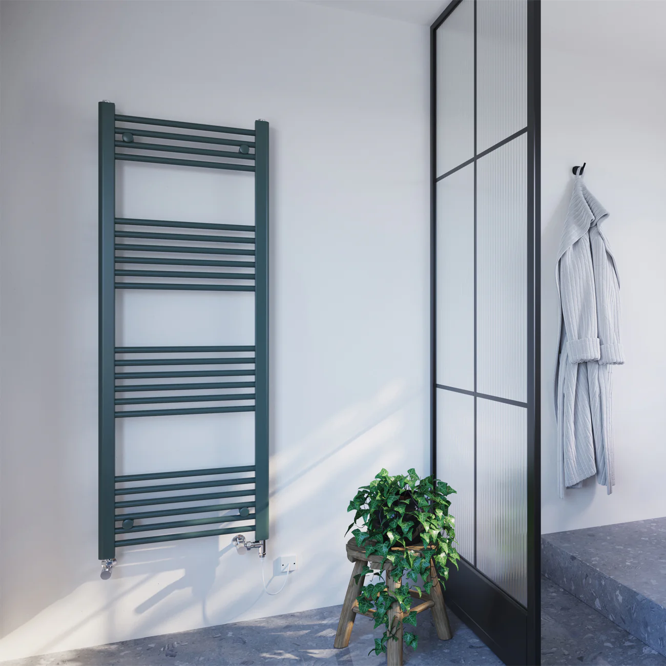 Zennor - Anthracite Dual Fuel Towel Rail H1400mm x W500mm Standard - Straight - Image 2