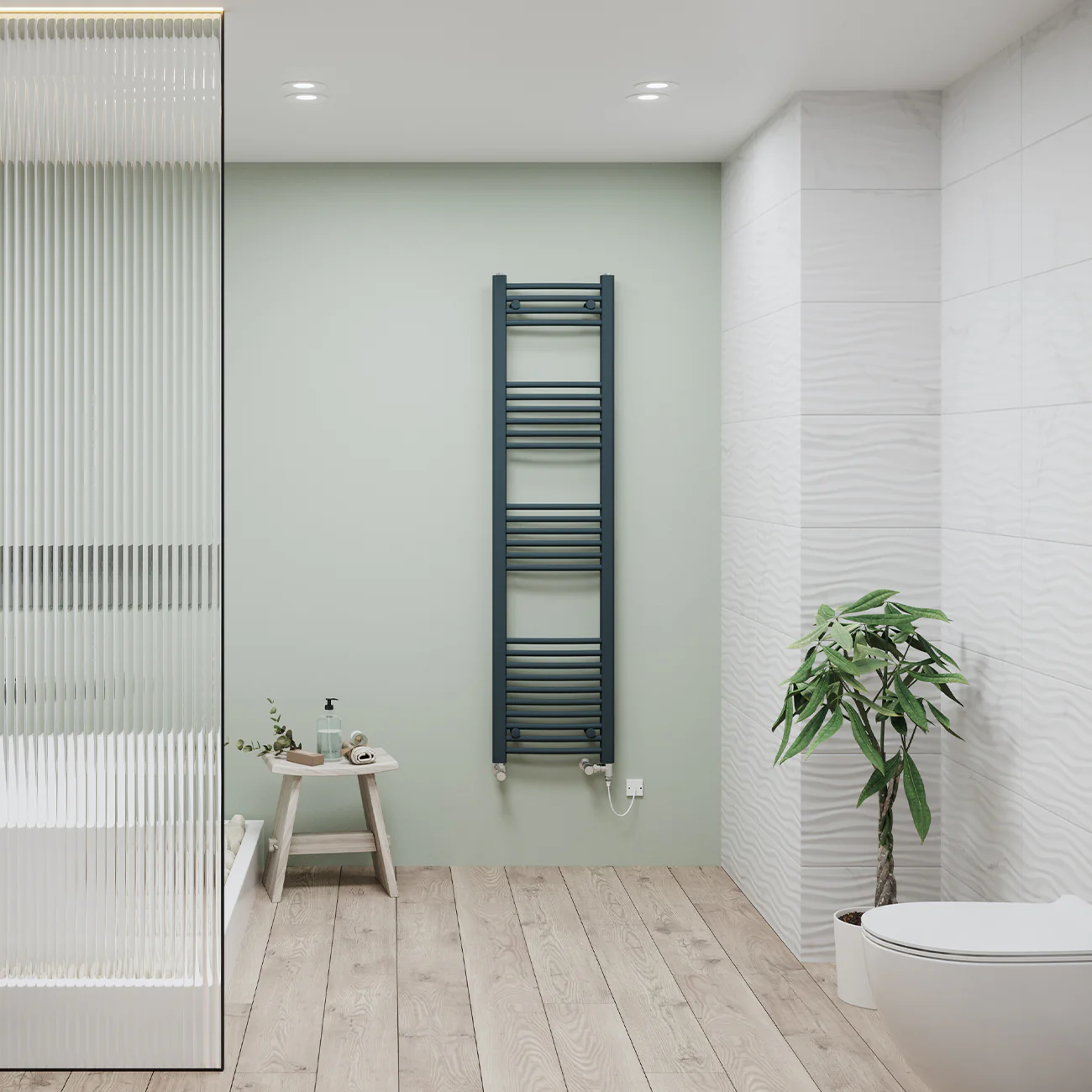 Zennor - Anthracite Dual Fuel Towel Rail H1600mm x W400mm Standard - Curved - Image 2