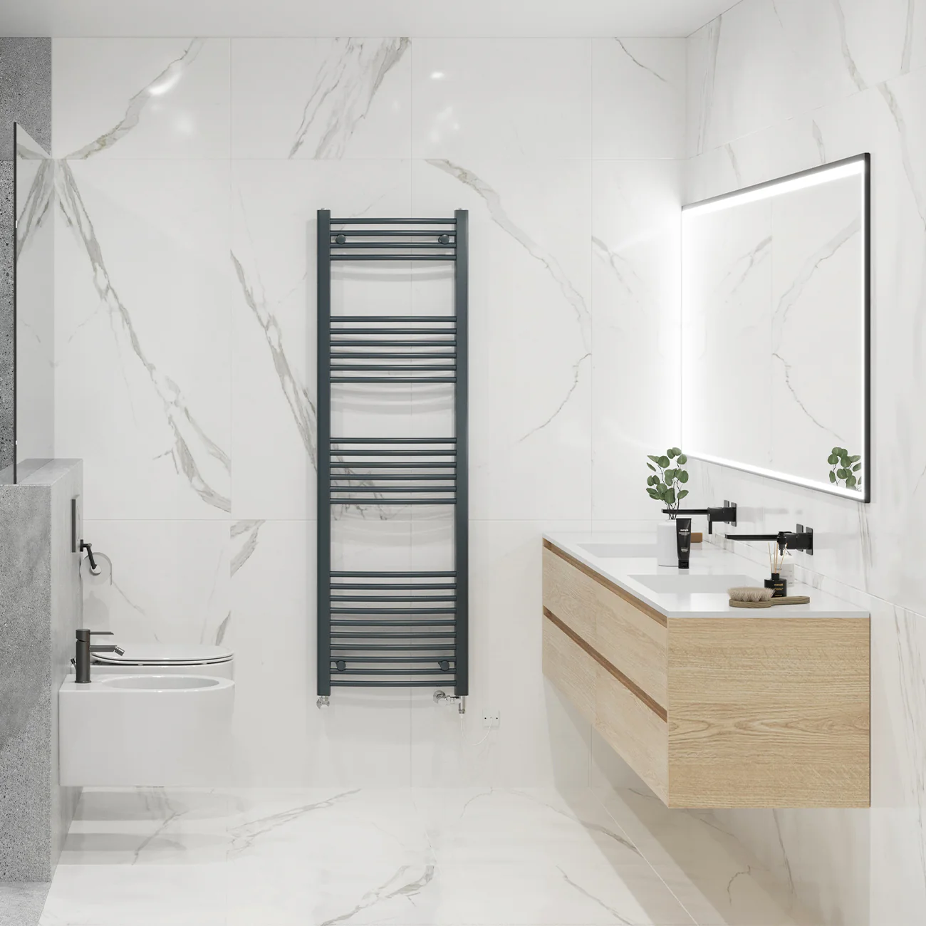 Zennor - Anthracite Dual Fuel Towel Rail H1600mm x W500mm Standard - Curved - Image 2