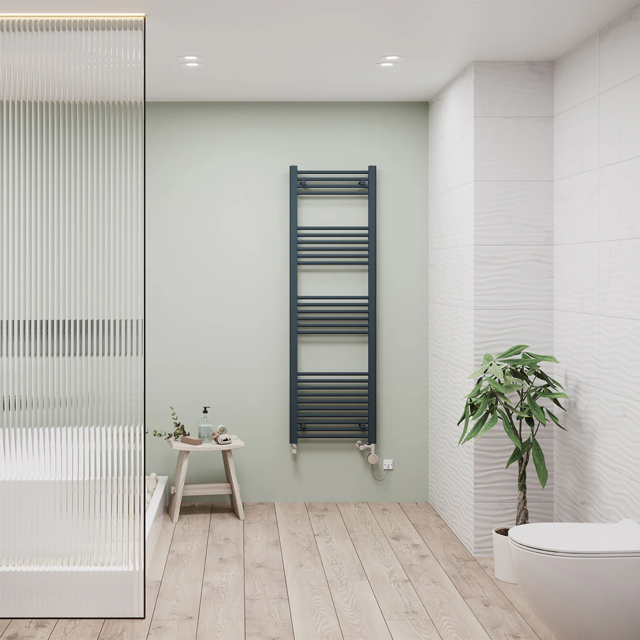 Zennor - Anthracite Dual Fuel Towel Rail H1600mm x W500mm Thermostatic - Straight - Image 2