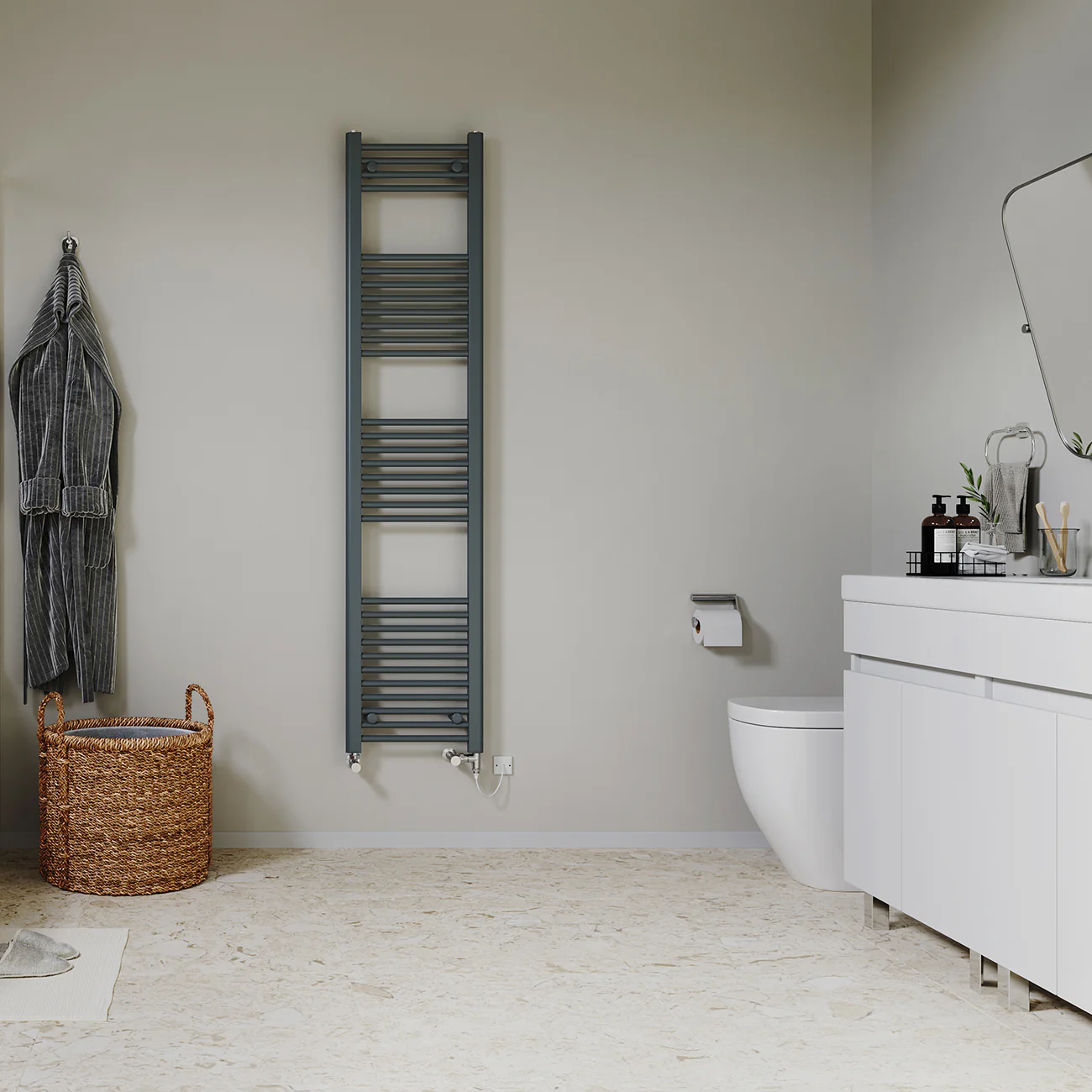 Zennor - Anthracite Dual Fuel Towel Rail H1800mm x W400mm Standard - Straight - Image 2