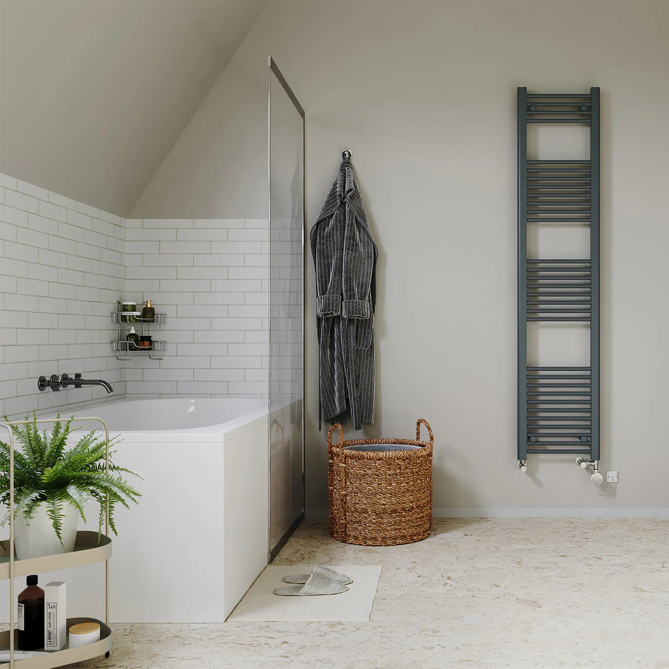 Zennor - Anthracite Dual Fuel Towel Rail H1800mm x W400mm Thermostatic - Straight - Image 2