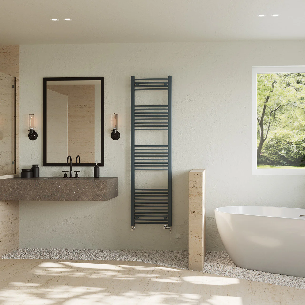 Zennor - Anthracite Dual Fuel Towel Rail H1800mm x W500mm Standard - Curved - Image 2