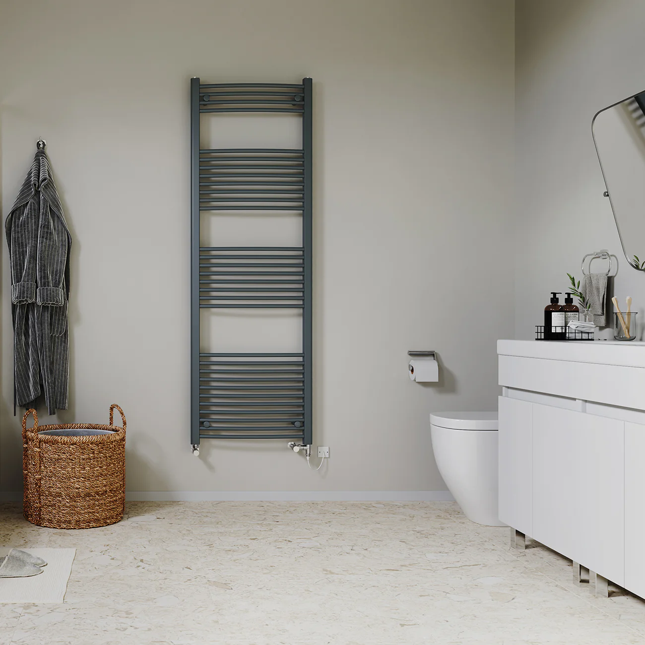 Zennor - Anthracite Dual Fuel Towel Rail H1800mm x W600mm Standard - Curved - Image 2