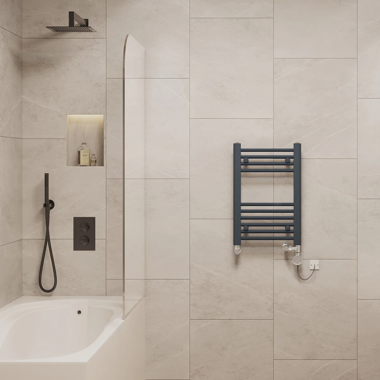 Zennor - Anthracite Dual Fuel Towel Rail H600mm x W400mm Thermostatic - Straight - Image 2
