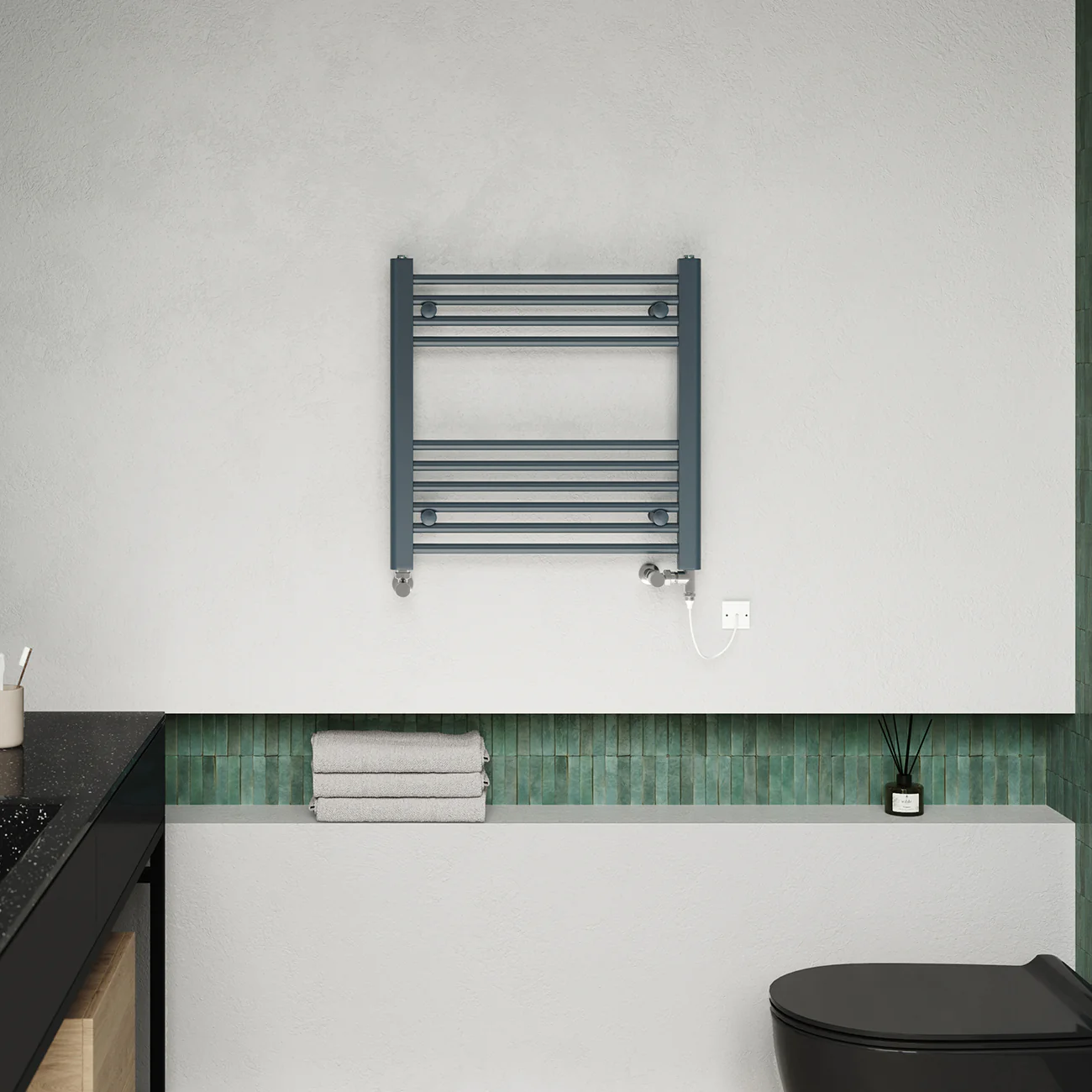 Zennor - Anthracite Dual Fuel Towel Rail H600mm x W600mm Standard - Straight - Image 2