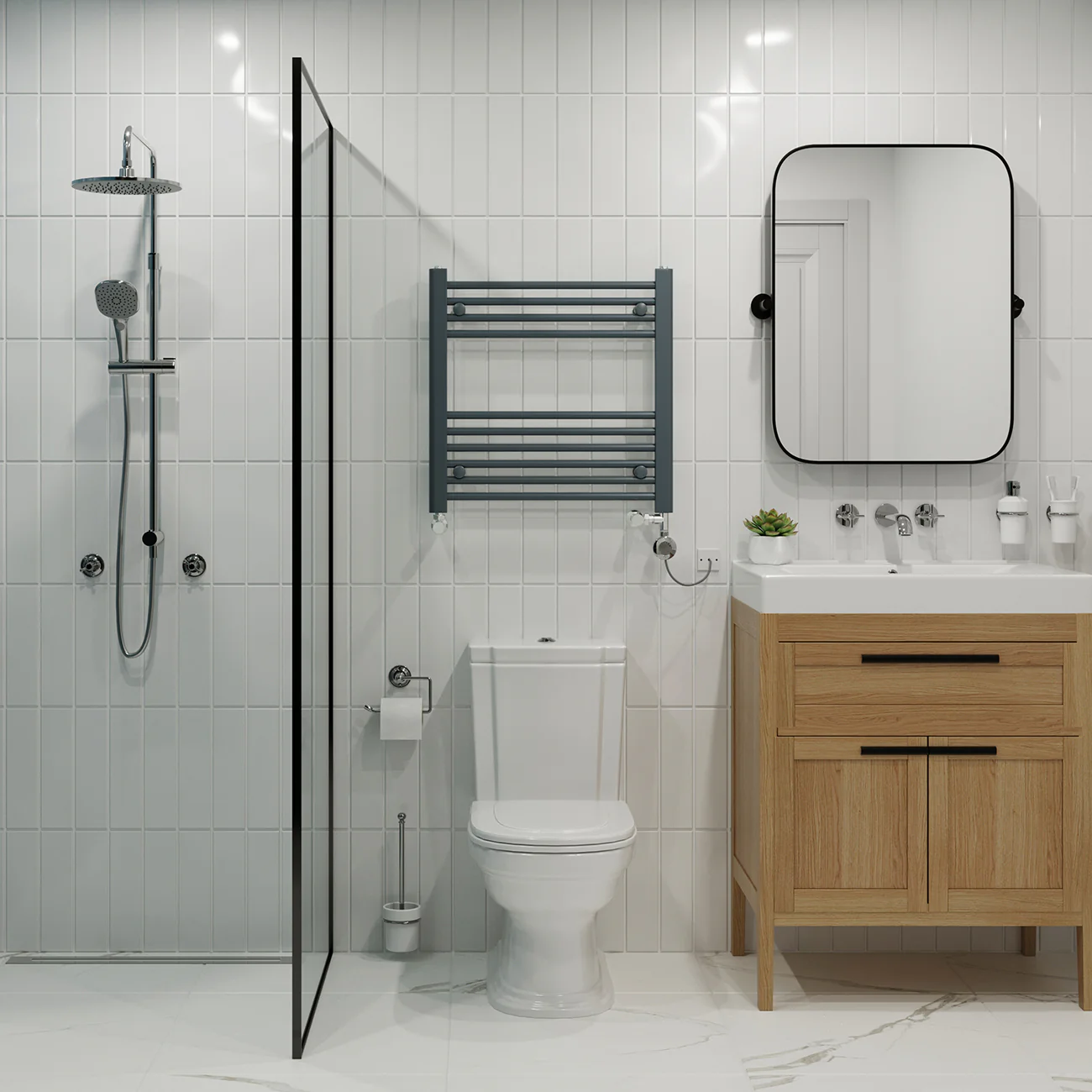 Zennor - Anthracite Dual Fuel Towel Rail H600mm x W600mm Thermostatic - Straight - Image 2