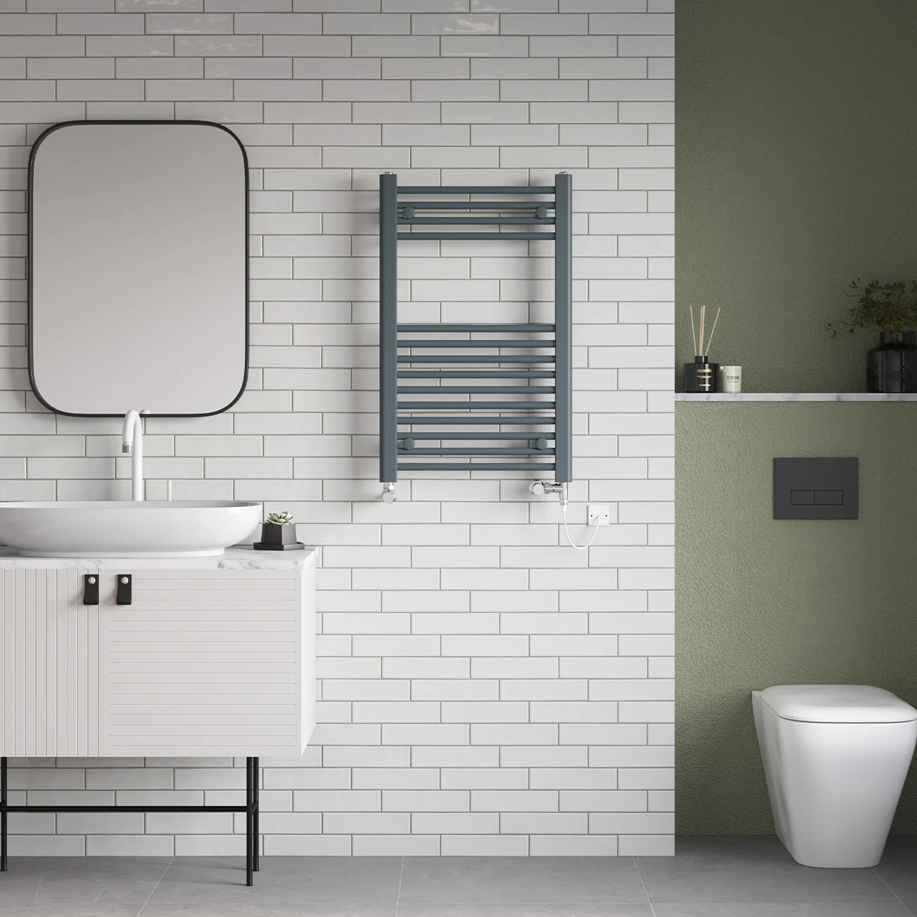 Zennor - Anthracite Dual Fuel Towel Rail H800mm x W500mm Standard - Straight - Image 2