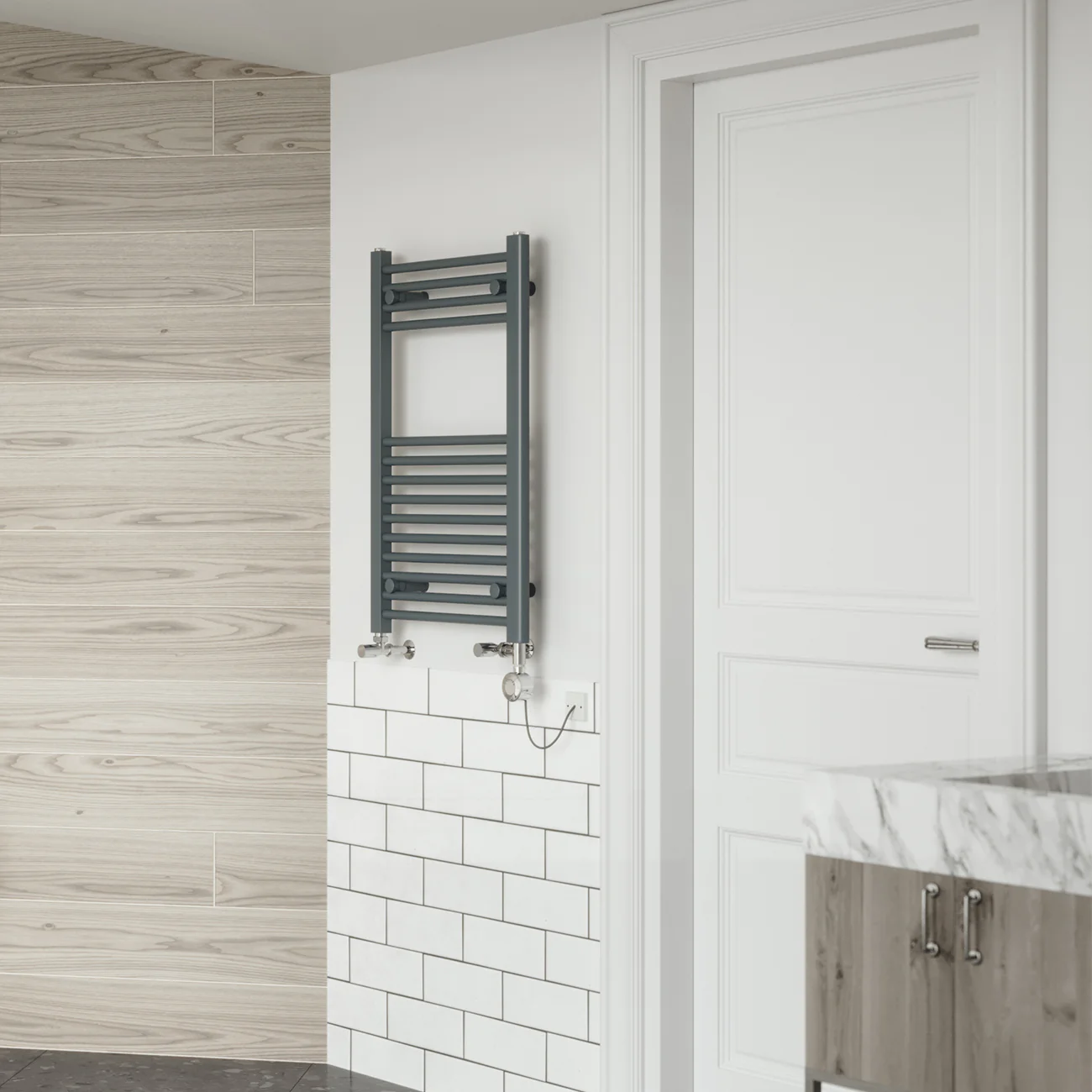 Zennor - Anthracite Dual Fuel Towel Rail H800mm x W500mm Thermostatic - Straight - Image 2