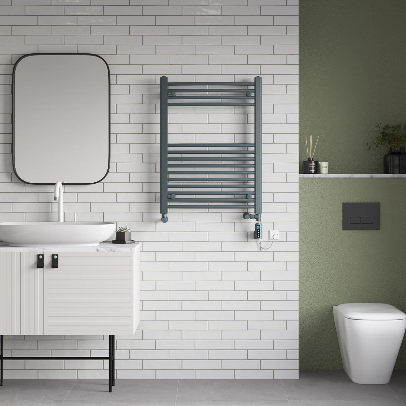Zennor - Anthracite Dual Fuel Towel Rail H800mm x W600mm Thermostatic WIFI - Curved - Image 2