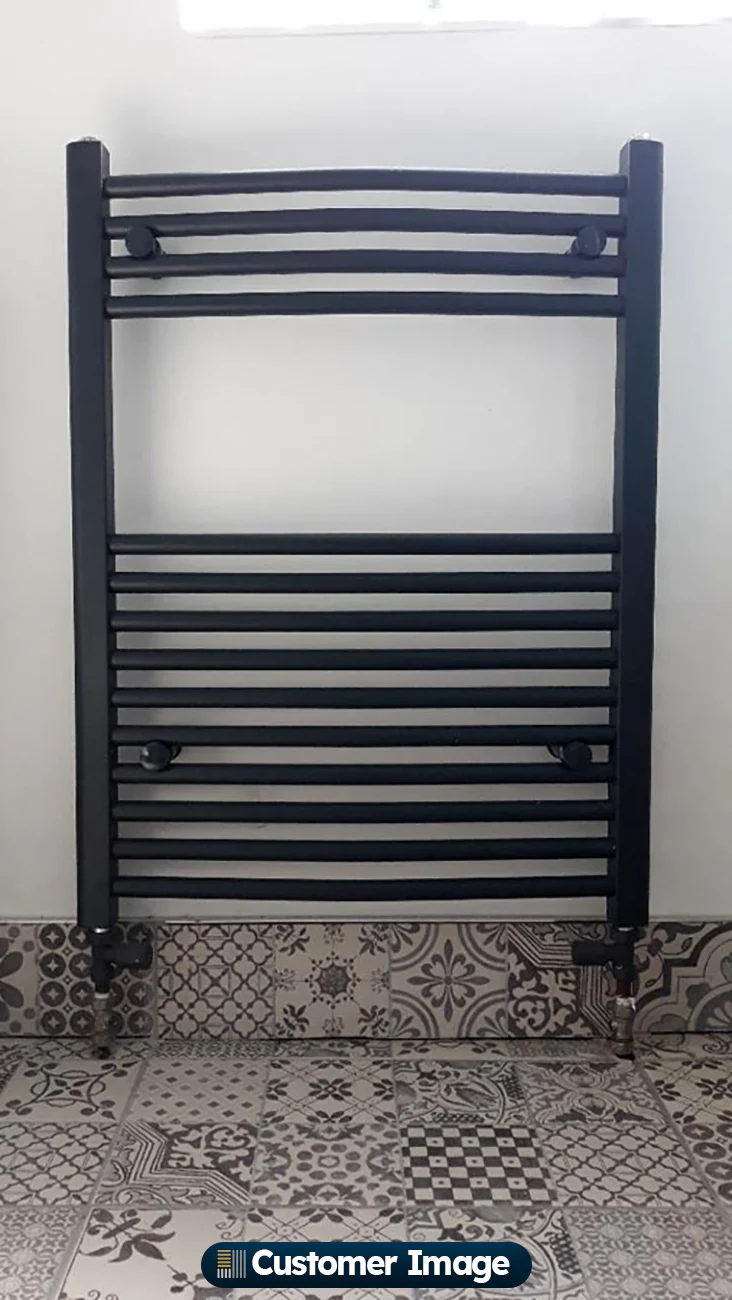 Zennor - Anthracite Heated Towel Rail - H800mm x W600mm - Curved - Image 4