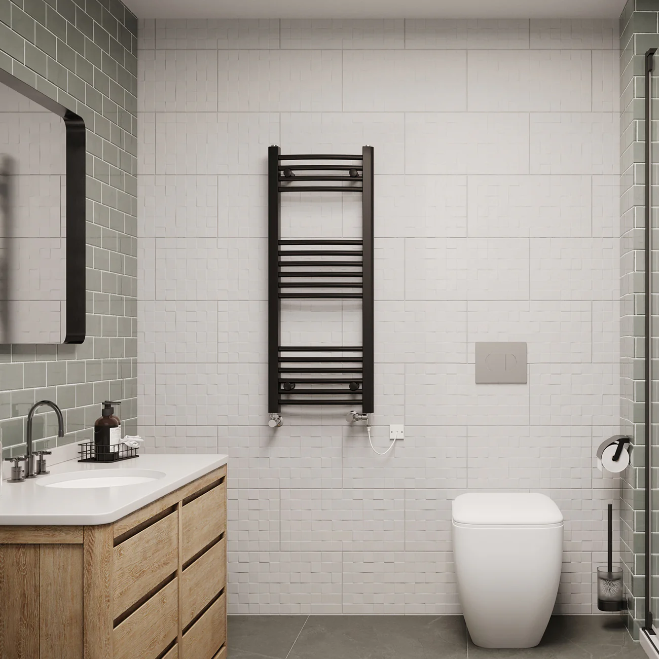 Zennor - Black Dual Fuel Towel Rail H1000mm x W400mm Standard - Curved - Image 2