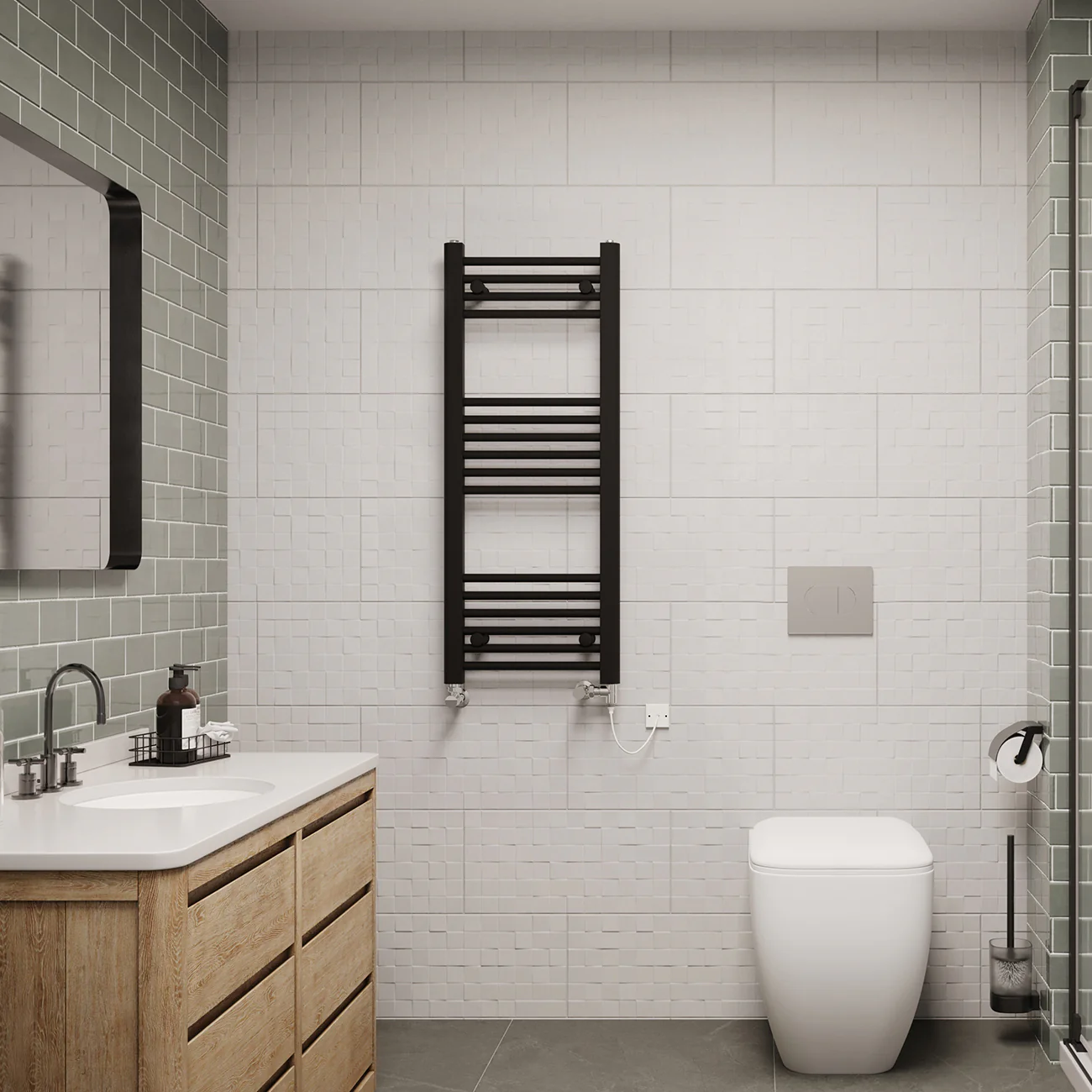 Zennor - Black Dual Fuel Towel Rail H1000mm x W400mm Standard - Straight - Image 2