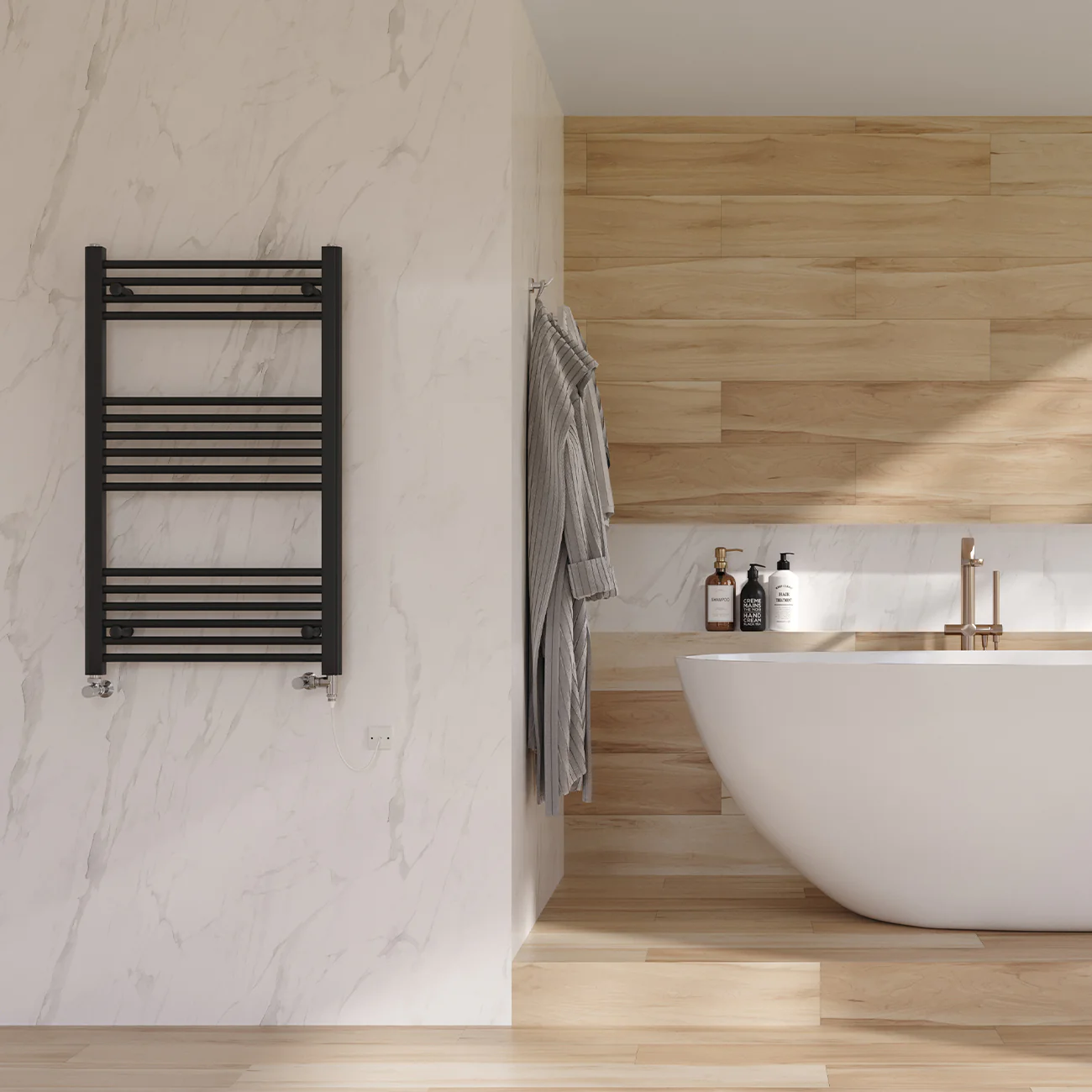 Zennor - Black Dual Fuel Towel Rail H1000mm x W600mm Standard - Straight - Image 2