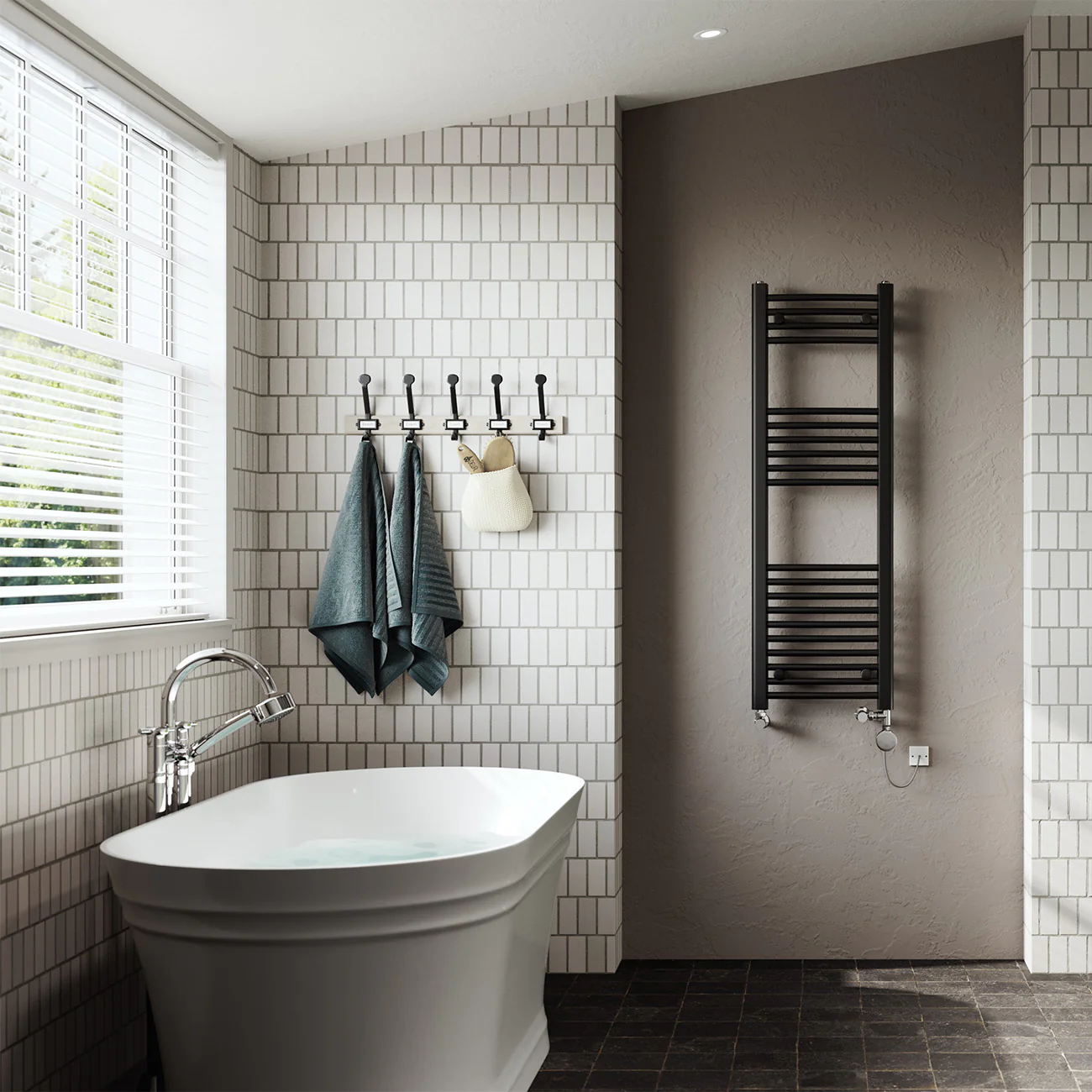 Zennor - Black Dual Fuel Towel Rail H1200mm x W400mm Thermostatic - Curved - Image 2