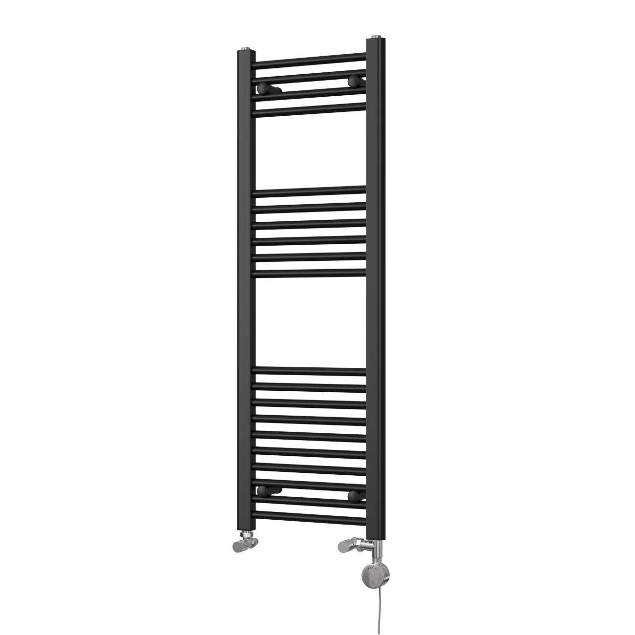 Zennor - Black Dual Fuel Towel Rail H1200mm x W400mm Thermostatic - Straight