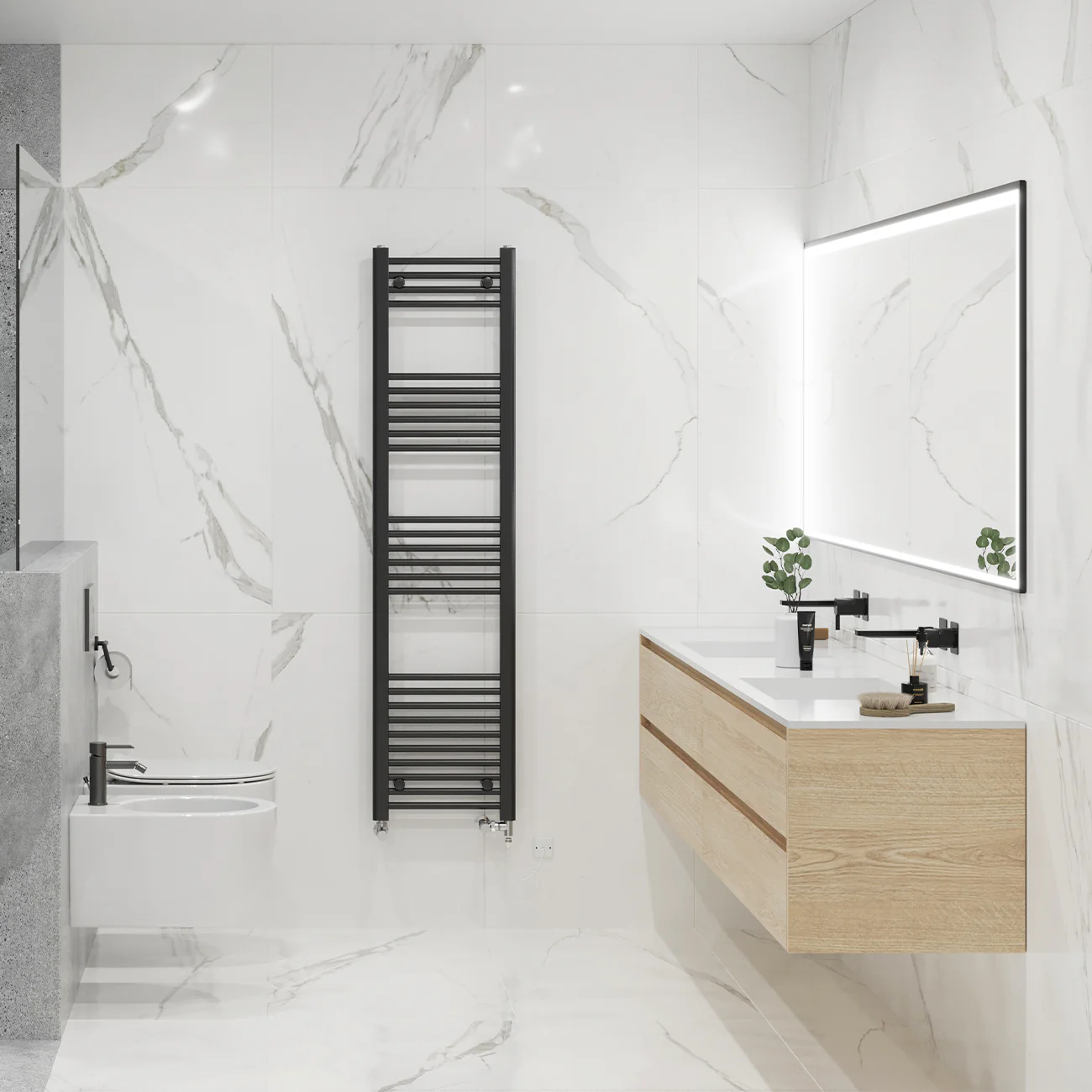 Zennor - Black Dual Fuel Towel Rail H1600mm x W400mm Standard - Straight - Image 2