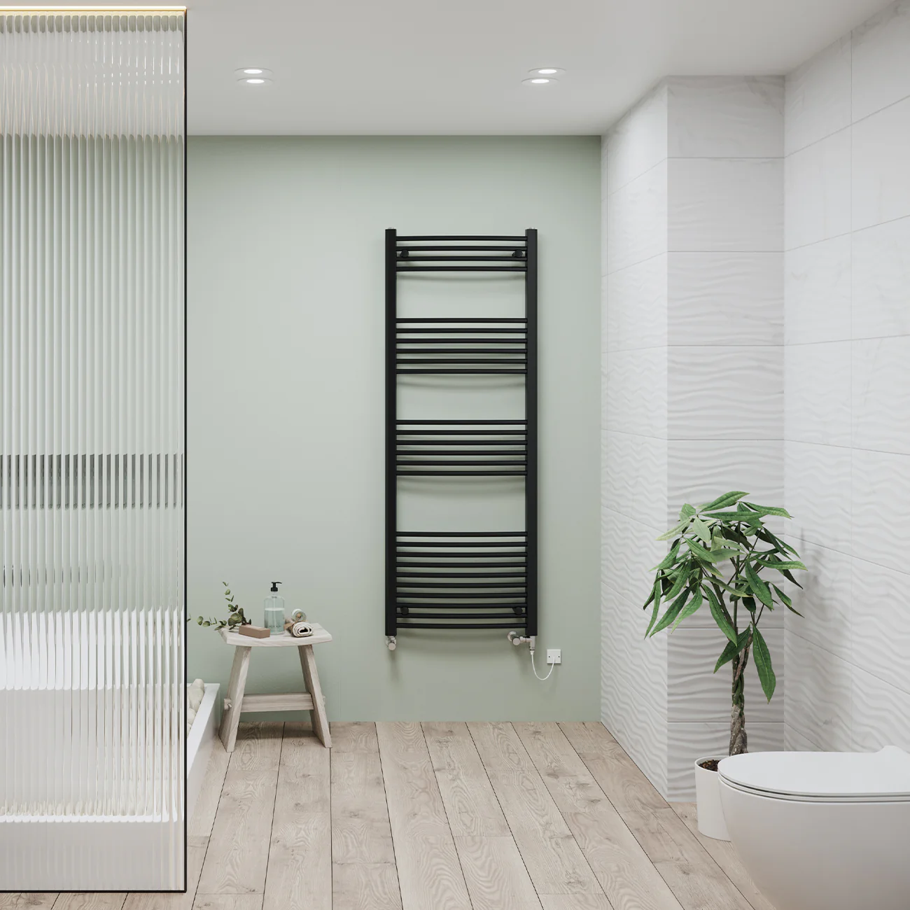 Zennor - Black Dual Fuel Towel Rail H1600mm x W600mm Standard - Curved - Image 2