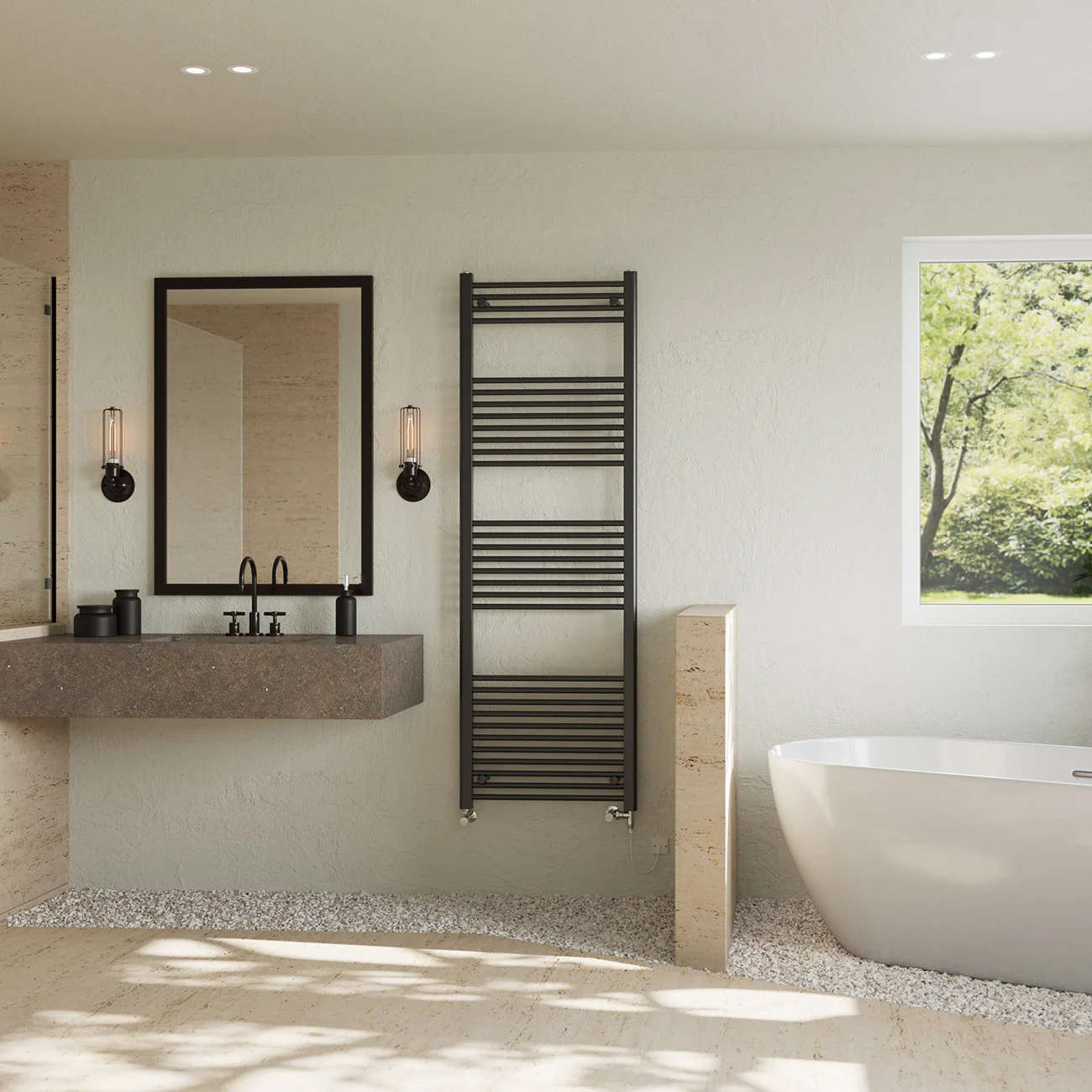 Zennor - Black Dual Fuel Towel Rail H1800mm x W600mm Standard - Straight - Image 2