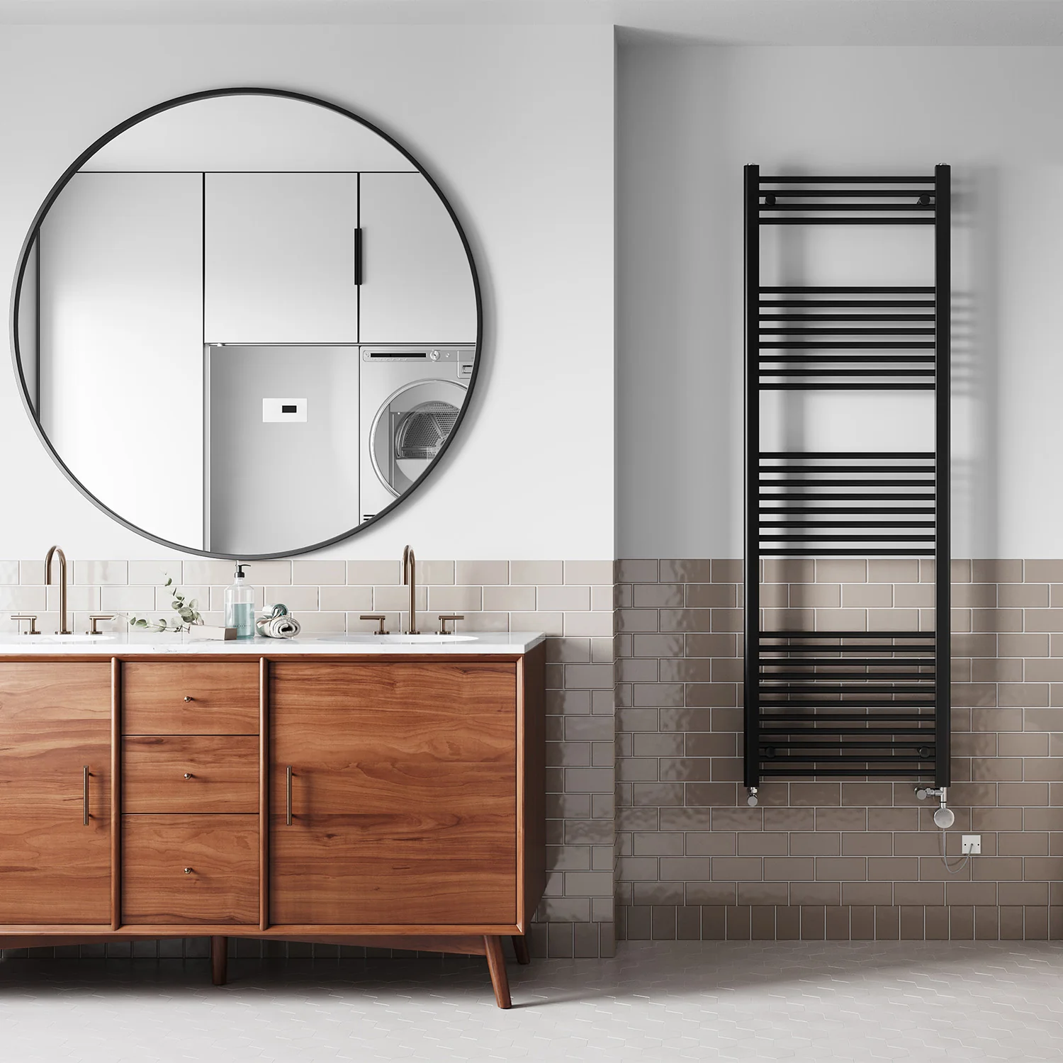 Zennor - Black Dual Fuel Towel Rail H1800mm x W600mm Thermostatic - Straight - Image 2