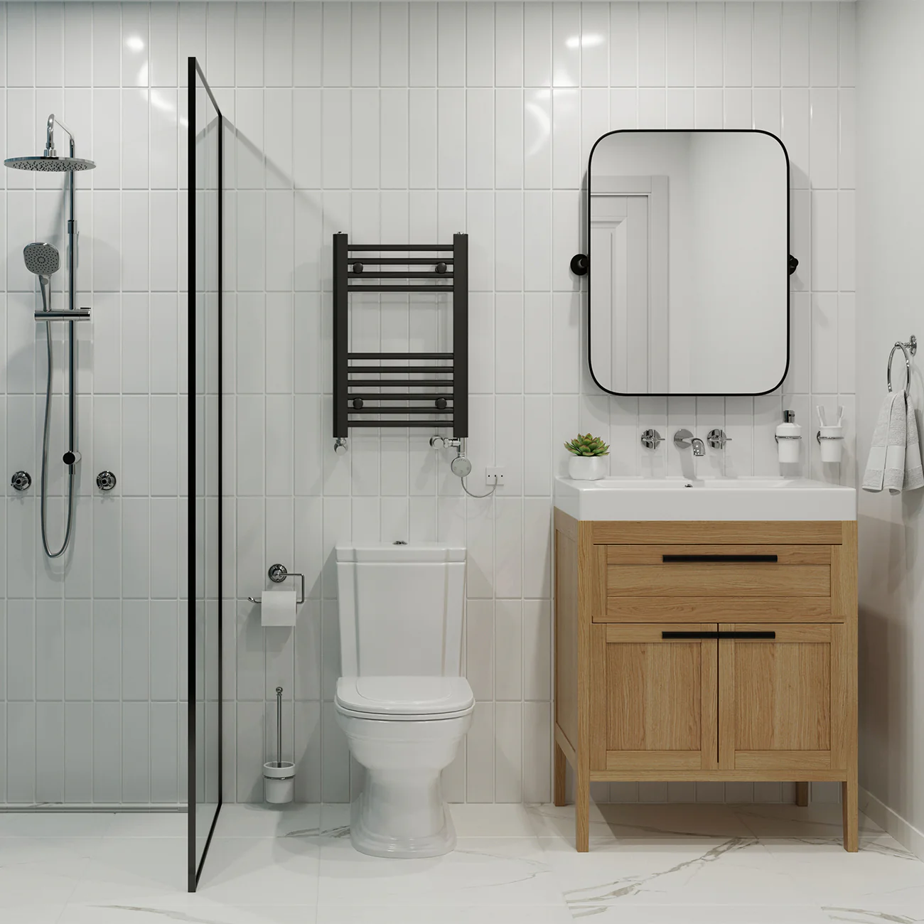 Zennor - Black Dual Fuel Towel Rail H600mm x W400mm Thermostatic - Straight - Image 2
