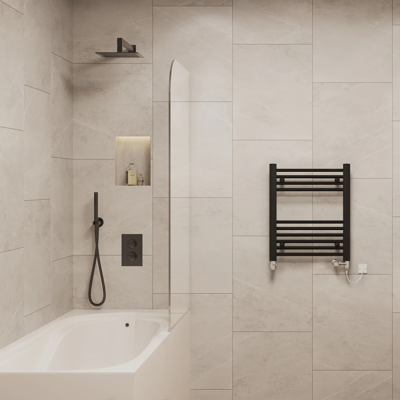 Zennor - Black Dual Fuel Towel Rail H600mm x W500mm Standard - Straight - Image 2
