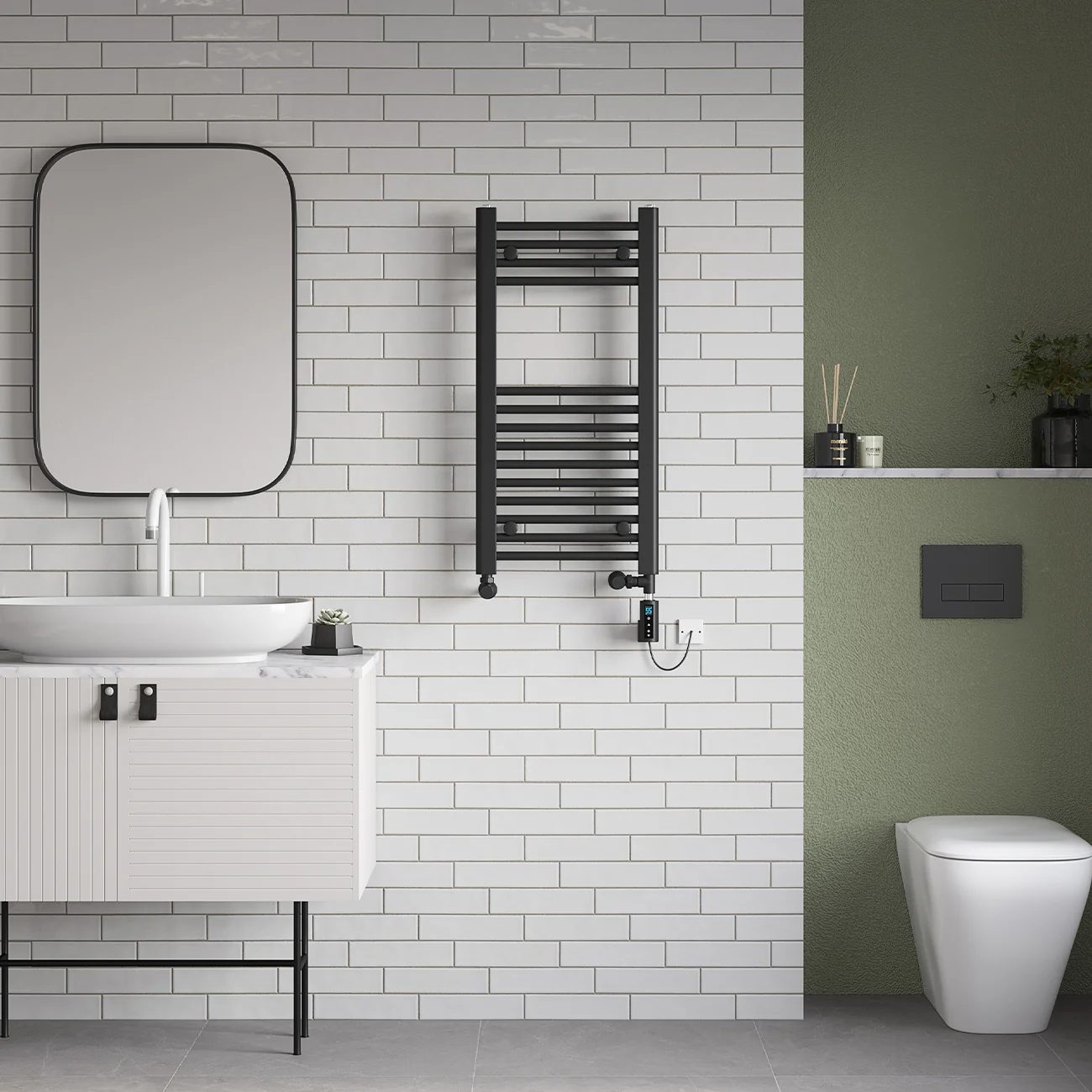Zennor - Black Dual Fuel Towel Rail H800mm x W400mm Thermostatic WIFI - Straight - Image 2