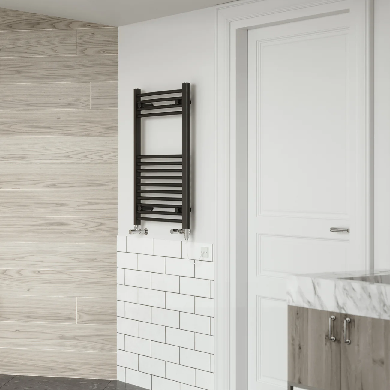 Zennor - Black Dual Fuel Towel Rail H800mm x W500mm Standard - Curved - Image 2