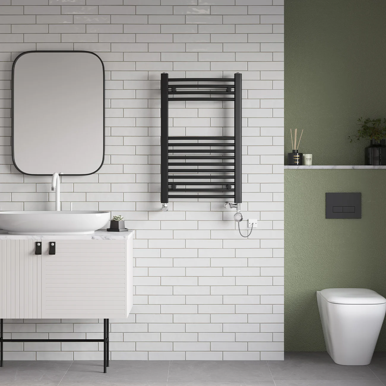 Zennor - Black Dual Fuel Towel Rail H800mm x W500mm Thermostatic - Curved - Image 2