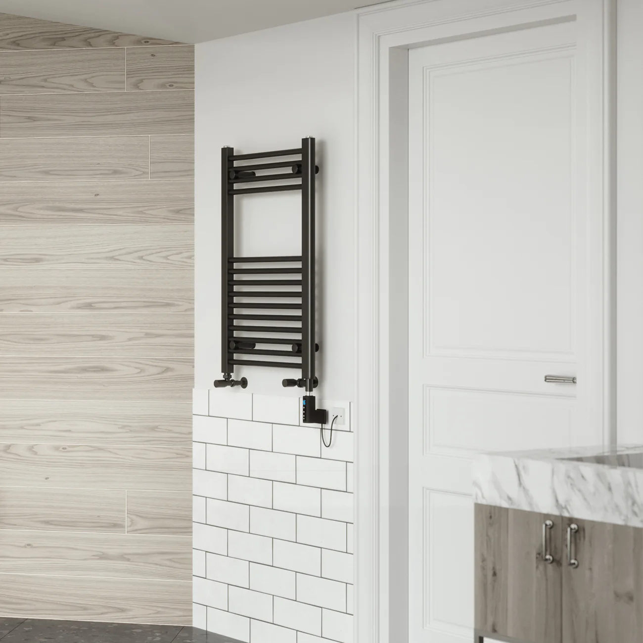 Zennor - Black Dual Fuel Towel Rail H800mm x W500mm Thermostatic WIFI - Straight - Image 2