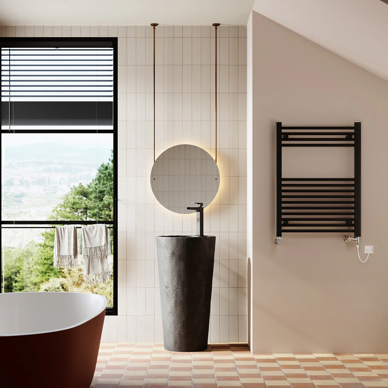 Zennor - Black Dual Fuel Towel Rail H800mm x W600mm Standard - Straight - Image 2