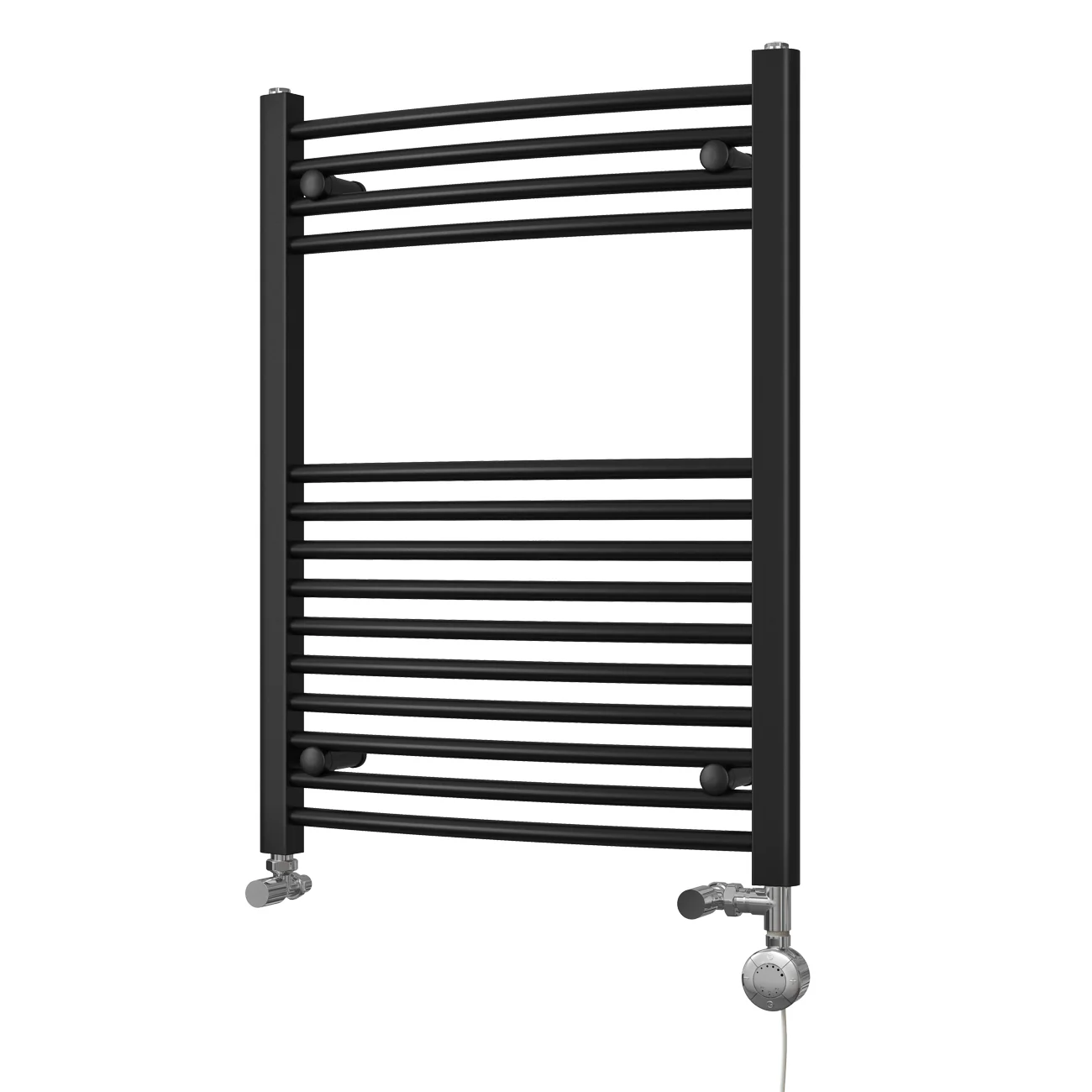 Zennor - Black Dual Fuel Towel Rail H800mm x W600mm Thermostatic - Curved