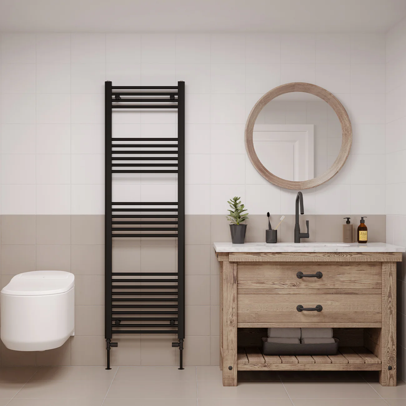 Zennor - Black Heated Towel Rail - H1600mm x W500mm - Straight - Image 2
