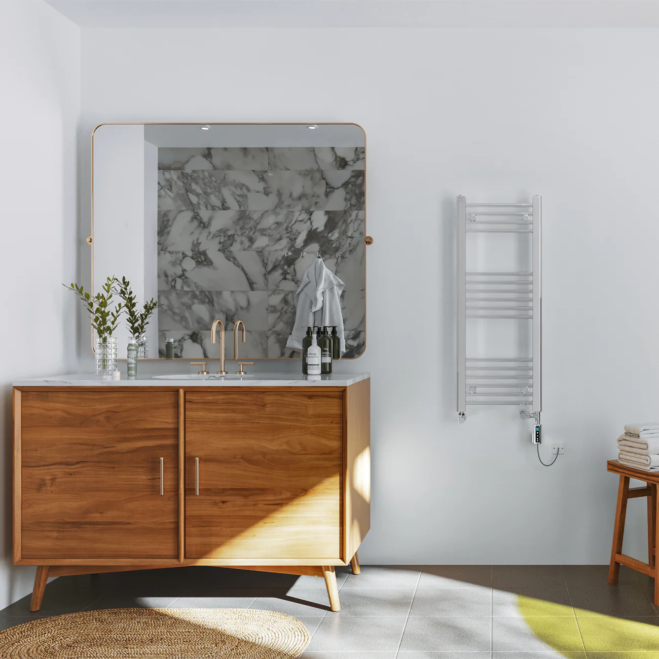 Zennor - Chrome Dual Fuel Towel Rail H1000mm x W400mm Thermostatic WIFI - Straight - Image 2