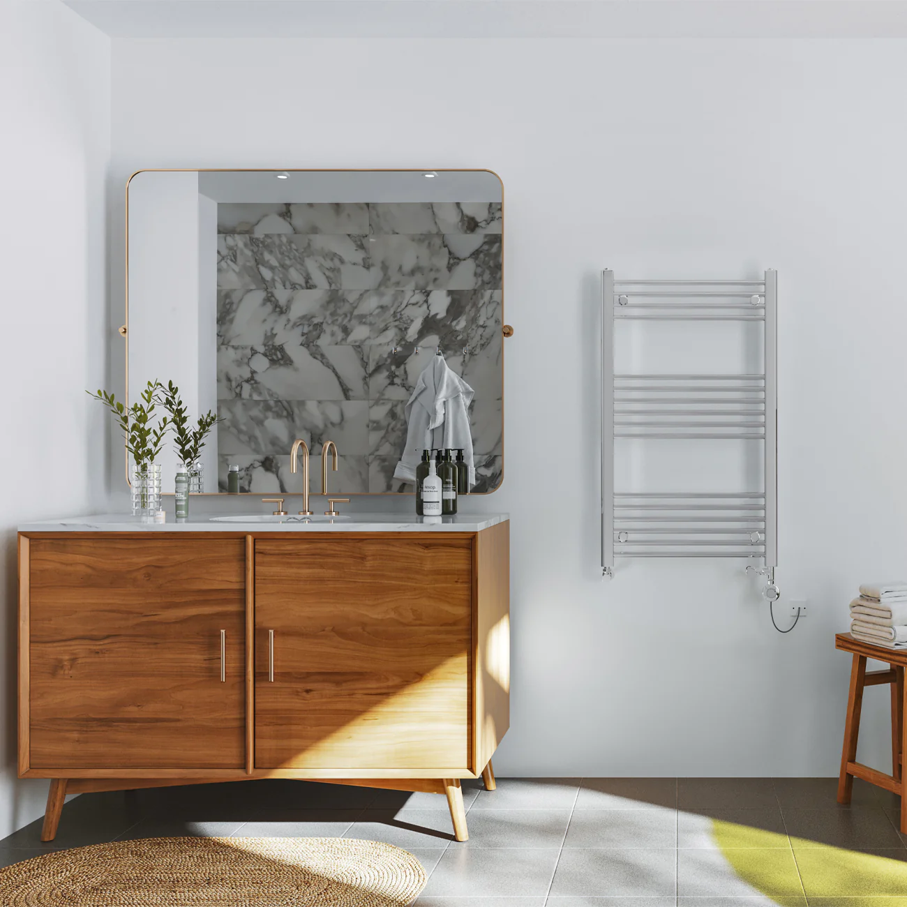 Zennor - Chrome Dual Fuel Towel Rail H1000mm x W600mm Thermostatic - Straight - Image 2