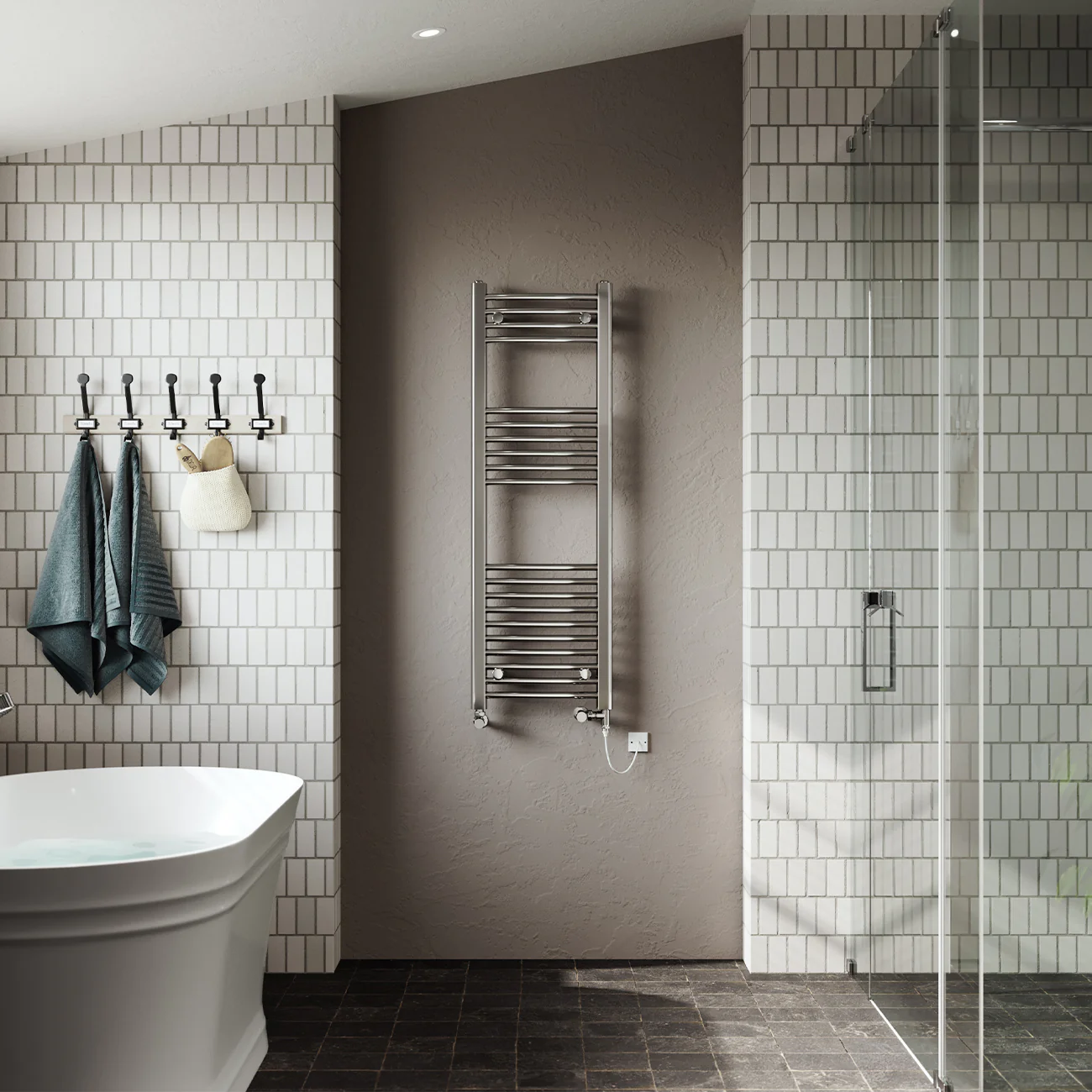 Zennor - Chrome Dual Fuel Towel Rail H1200mm x W400mm Standard - Curved - Image 2