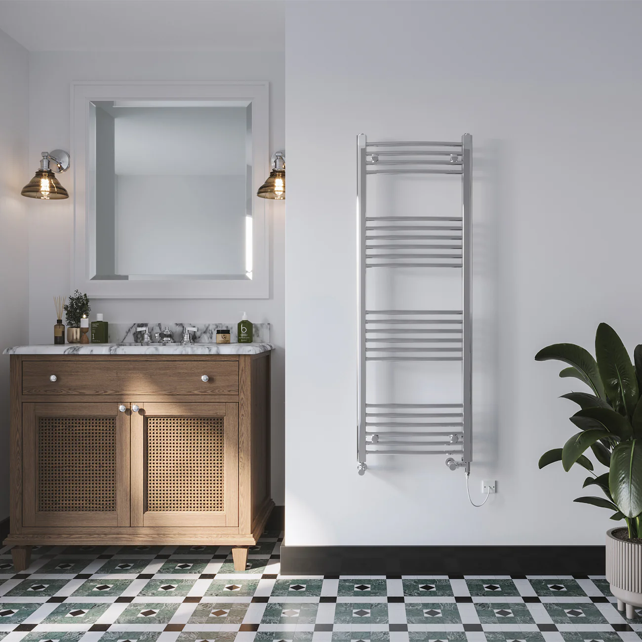 Zennor - Chrome Dual Fuel Towel Rail H1400mm x W500mm Standard - Curved - Image 2