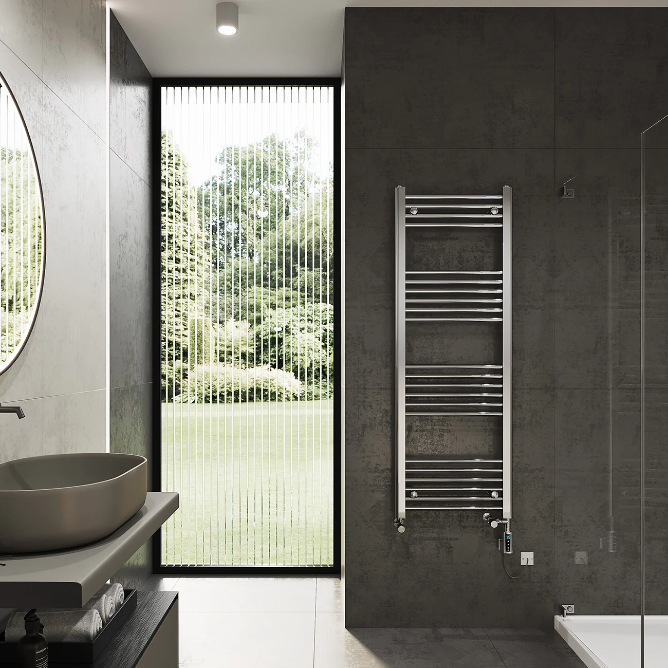 Zennor - Chrome Dual Fuel Towel Rail H1400mm x W500mm Thermostatic WIFI - Straight - Image 2