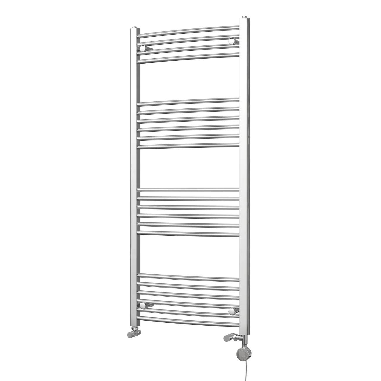 Zennor - Chrome Dual Fuel Towel Rail H1400mm x W600mm Thermostatic - Curved