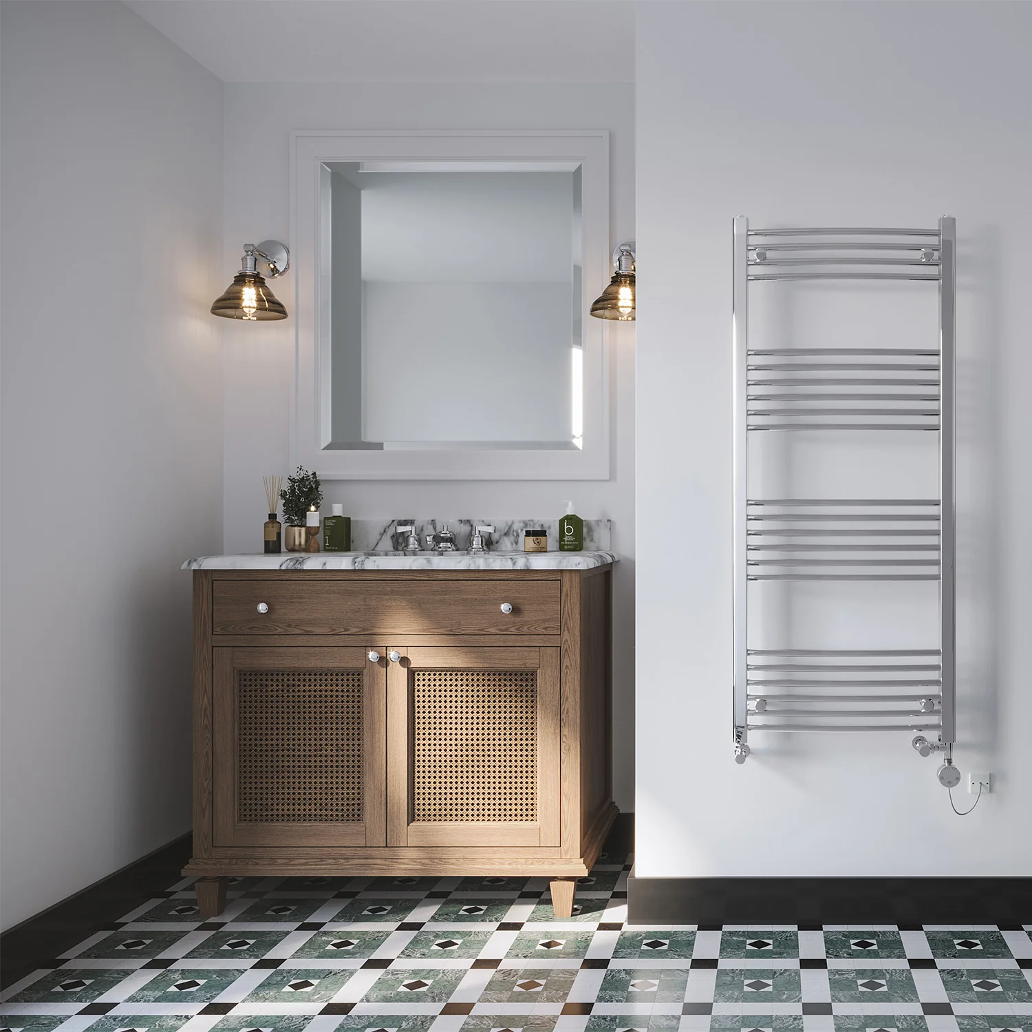 Zennor - Chrome Dual Fuel Towel Rail H1400mm x W600mm Thermostatic - Curved - Image 2