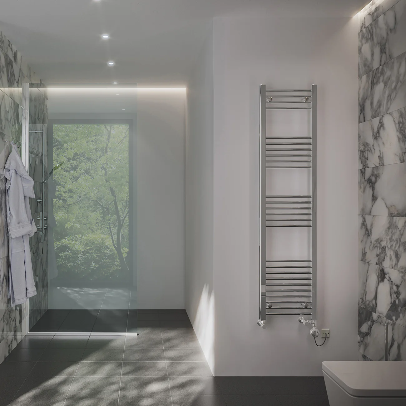 Zennor - Chrome Dual Fuel Towel Rail H1600mm x W400mm Thermostatic - Straight - Image 2