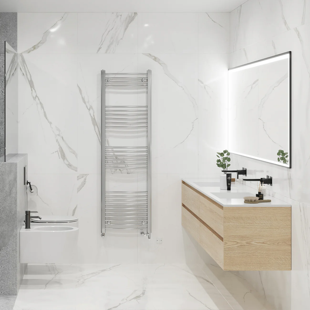 Zennor - Chrome Dual Fuel Towel Rail H1600mm x W500mm Standard - Curved - Image 2
