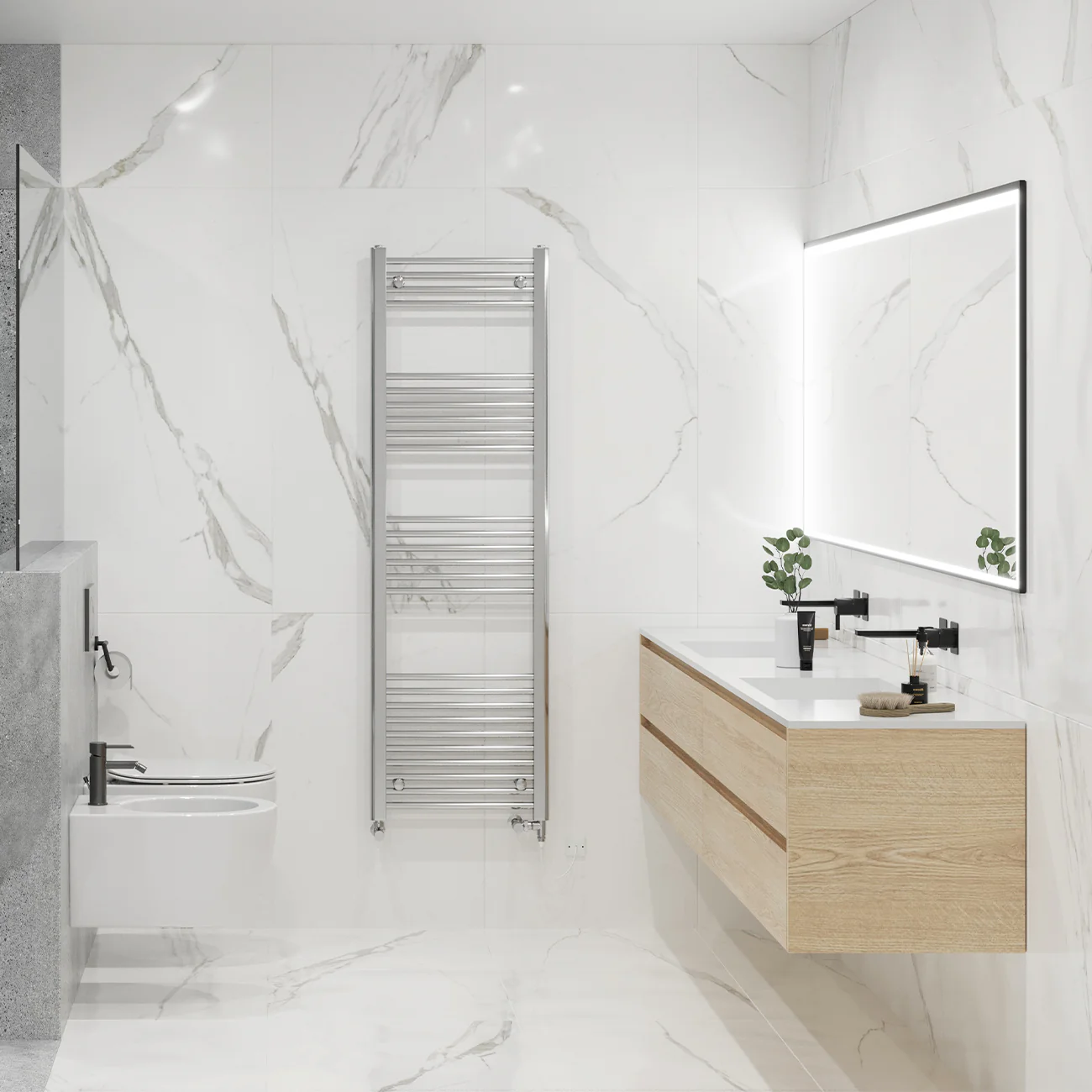 Zennor - Chrome Dual Fuel Towel Rail H1600mm x W500mm Standard - Straight - Image 2
