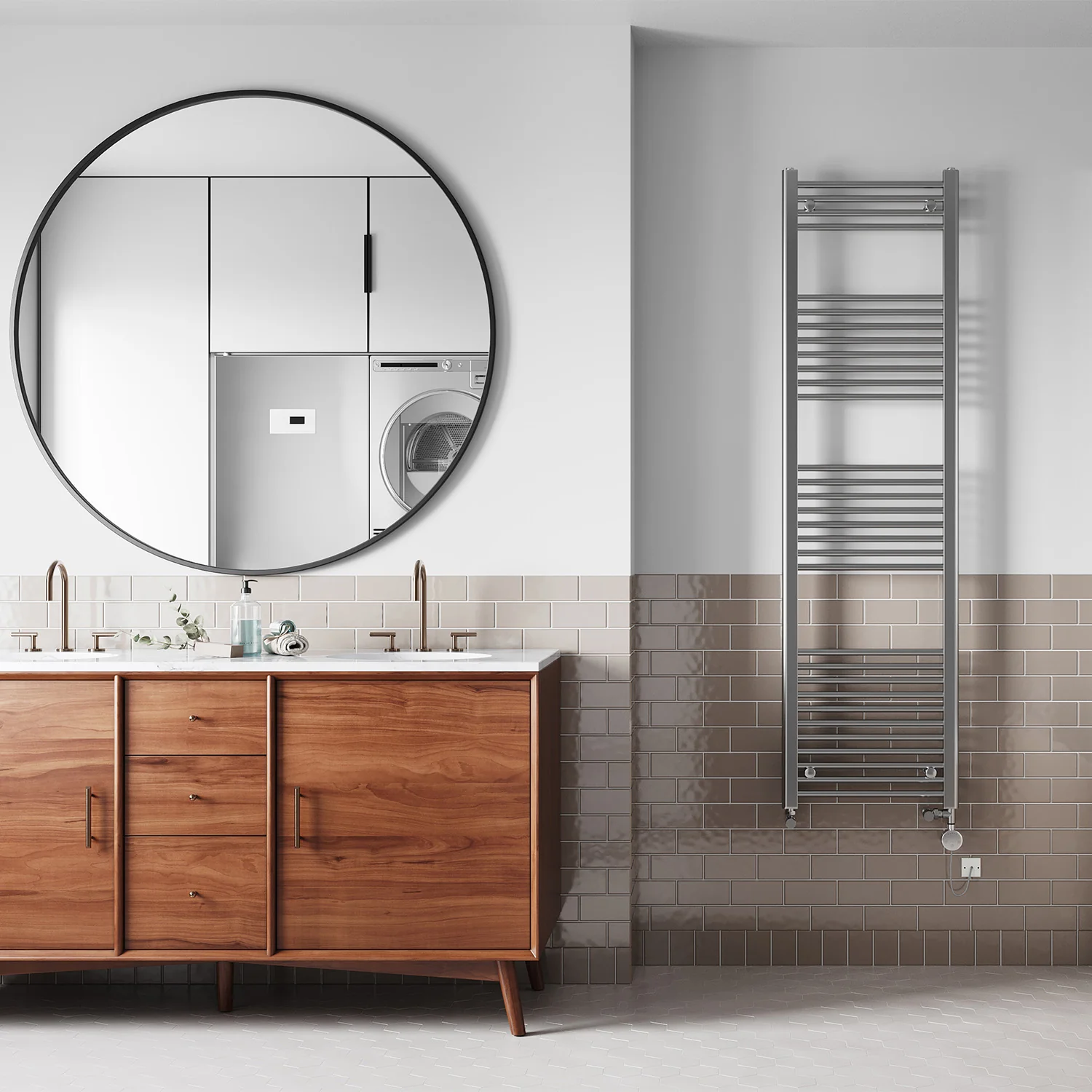 Zennor - Chrome Dual Fuel Towel Rail H1800mm x W500mm Thermostatic - Straight - Image 2