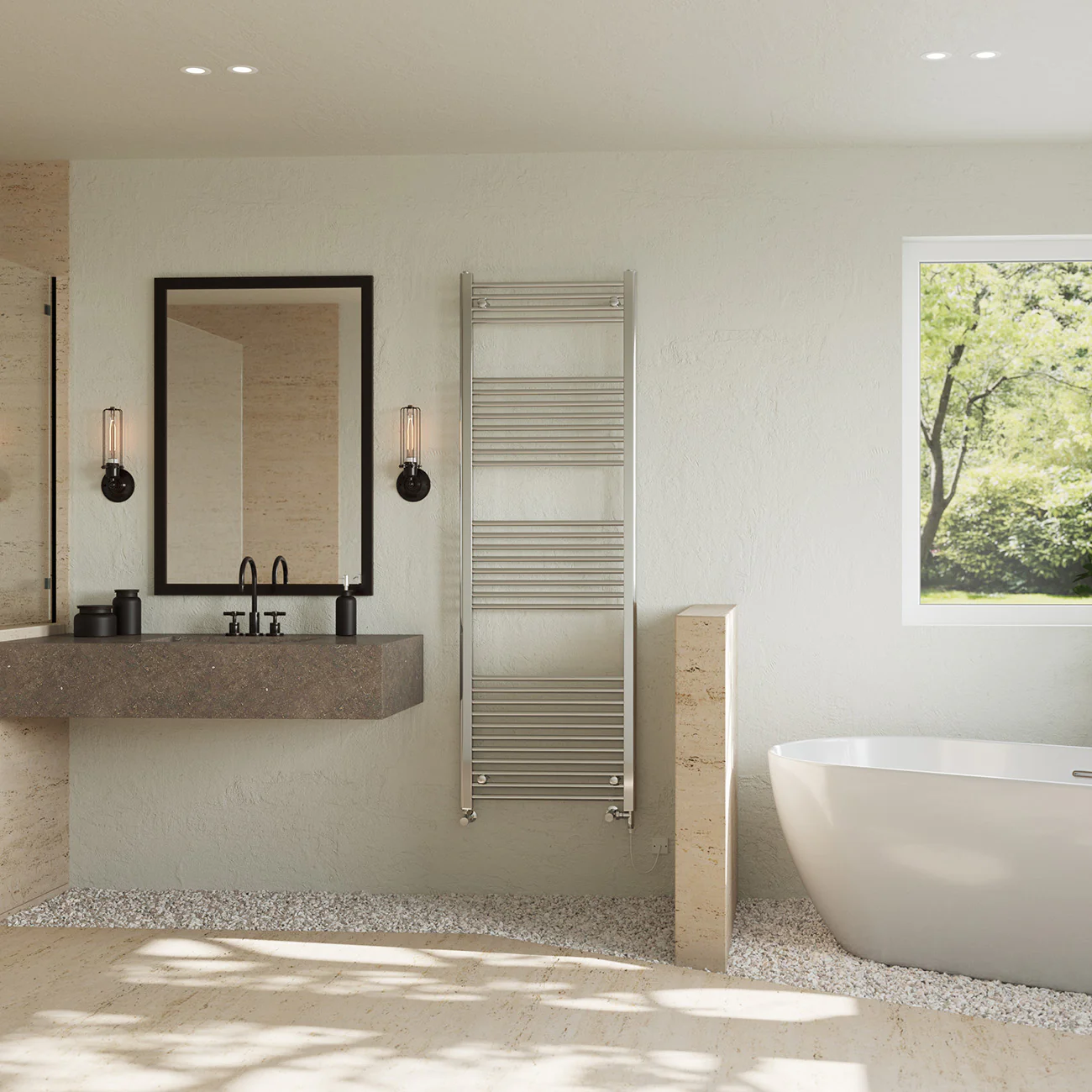 Zennor - Chrome Dual Fuel Towel Rail H1800mm x W600mm Standard - Straight - Image 2