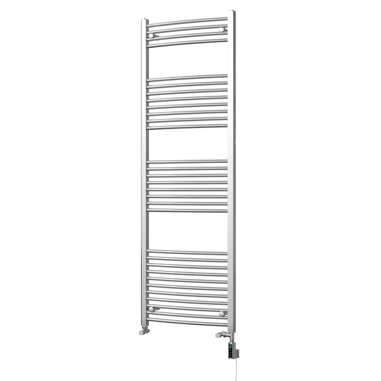 Zennor - Chrome Dual Fuel Towel Rail H1800mm x W600mm Thermostatic WIFI - Curved