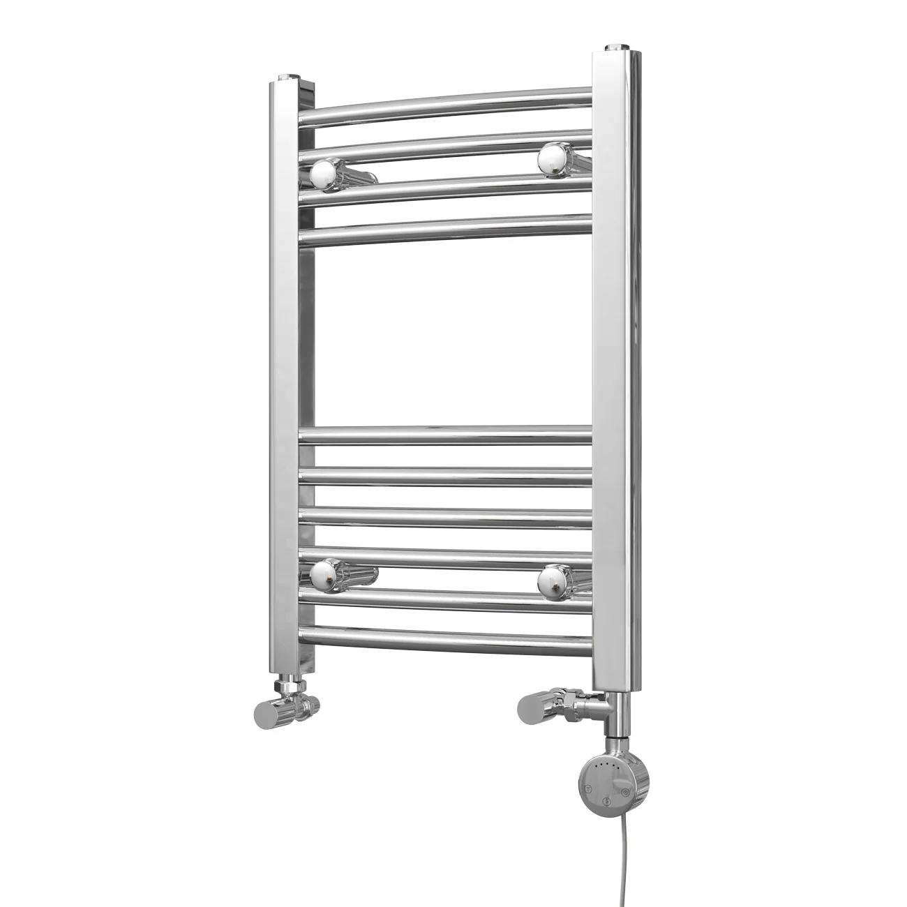 Zennor - Chrome Dual Fuel Towel Rail H600mm x W400mm Thermostatic - Curved
