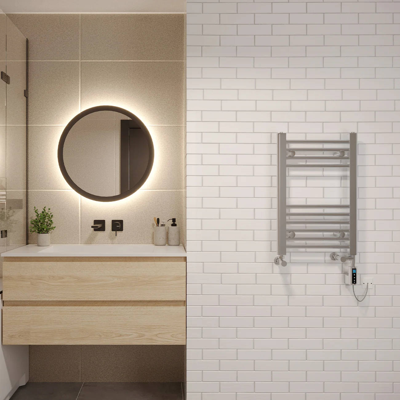 Zennor - Chrome Dual Fuel Towel Rail H600mm x W400mm Thermostatic WIFI - Straight - Image 2